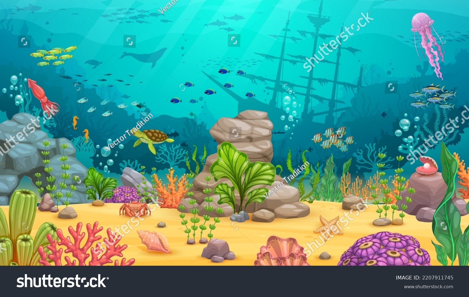 Cartoon Underwater Landscape Sea Ocean Under Stock Vector (Royalty Free ...