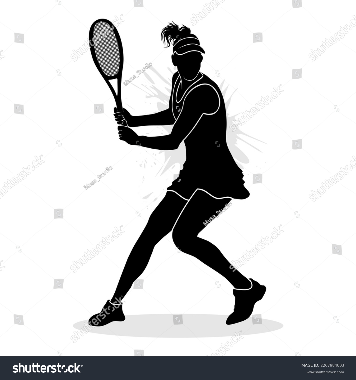 Girl Tennis Player Silhouette Vector Illustration Stock Vector (Royalty ...