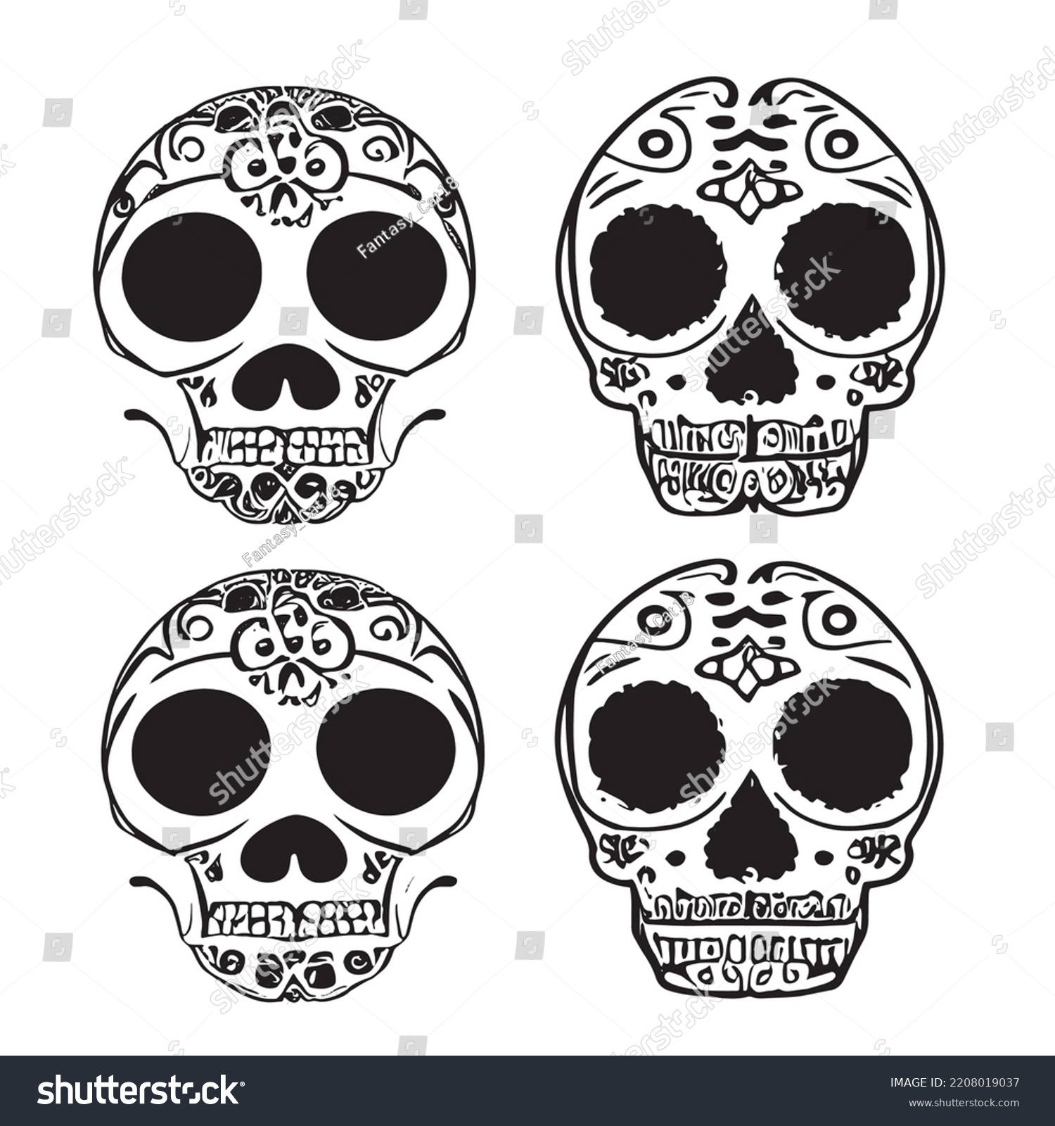 Black White Sugar Skulls Set Tattoo Stock Vector (Royalty Free ...