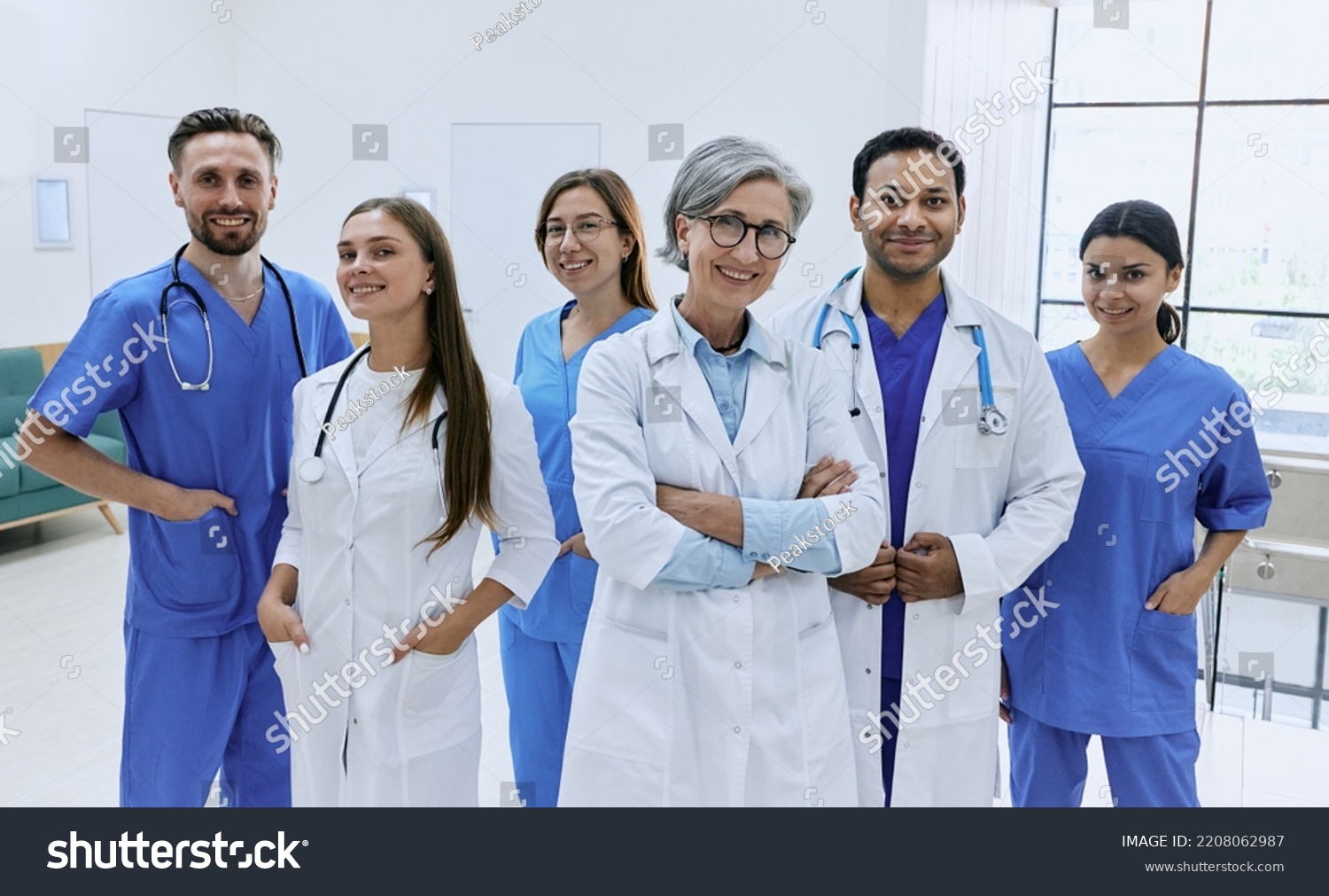 Confident Doctors Nurses Standing Modern Hospital Stock Photo ...