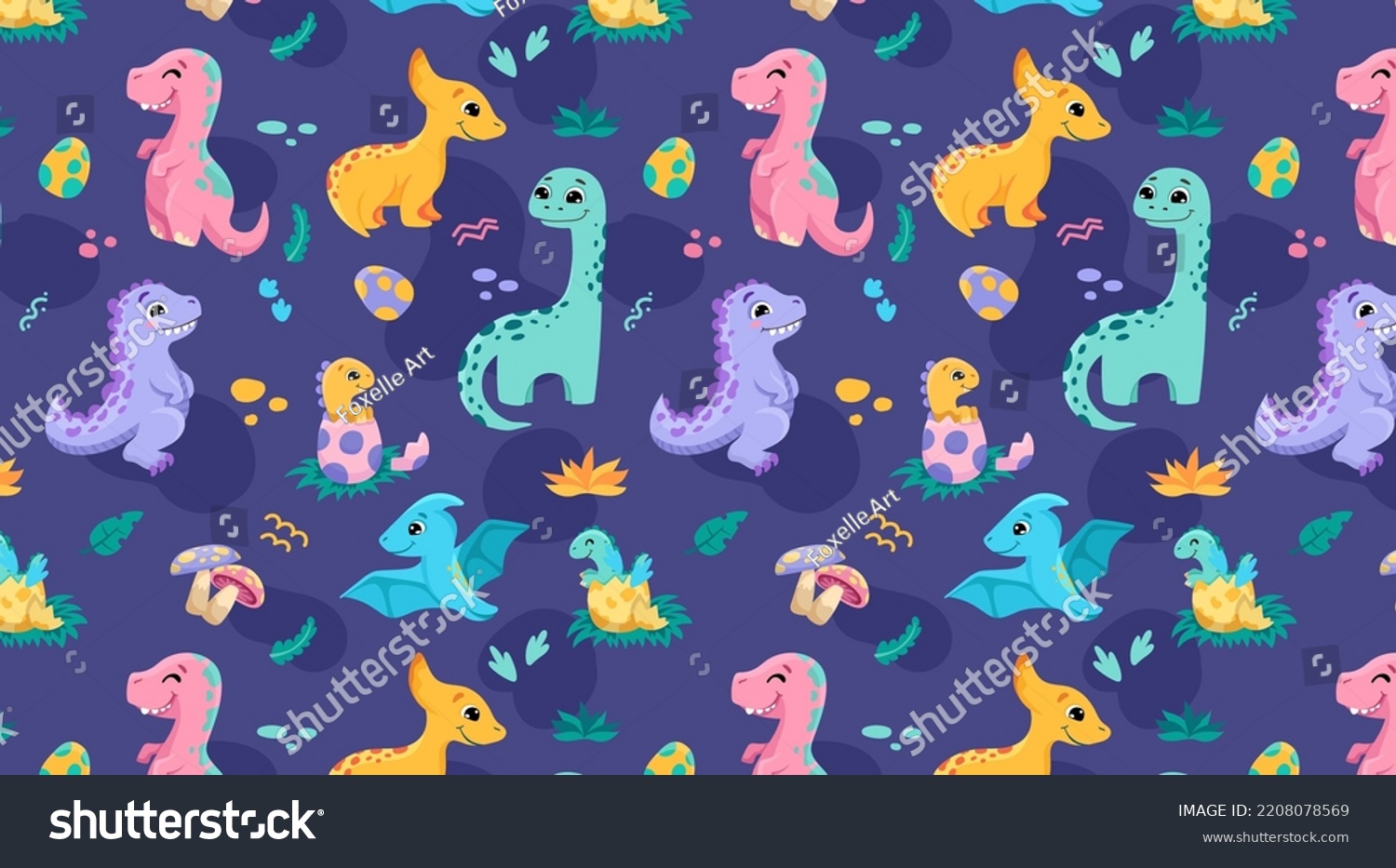 Hand Drawn Cute Dinosaurs Background Dinos Stock Vector Royalty Free