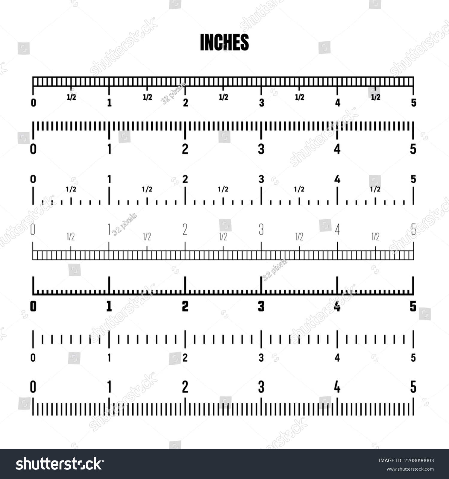 Realistic Black Inch Scale Measuring Length Stock Vector (Royalty Free ...