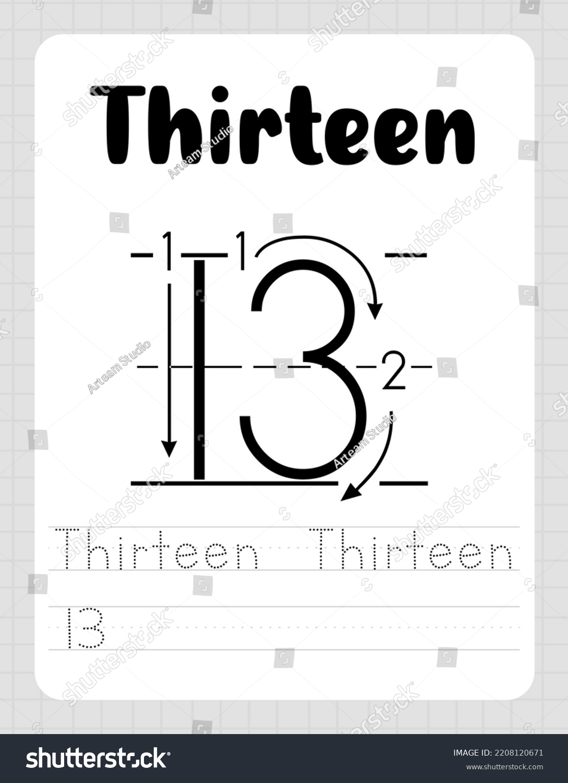 Number Thirteen Tracing Worksheet Kids Learn Stock Vector Royalty Free