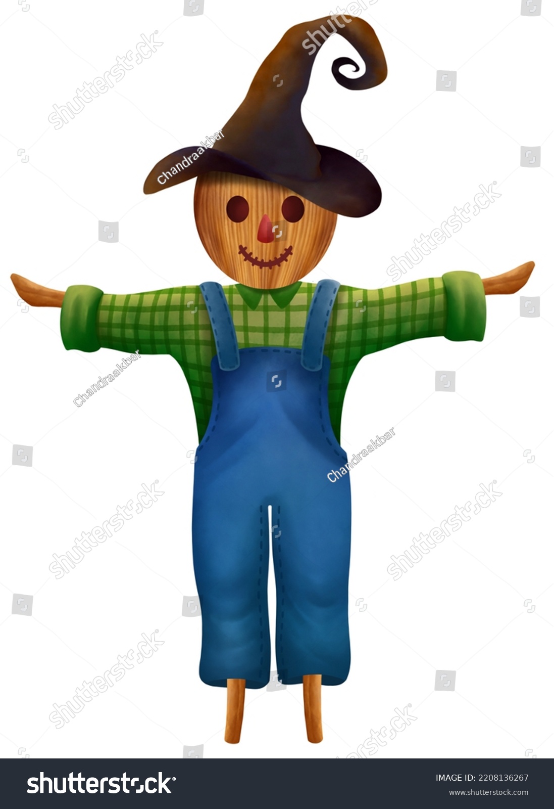 Cute Scarecrow Wearing Witch Hat Watercolor Stock Illustration ...