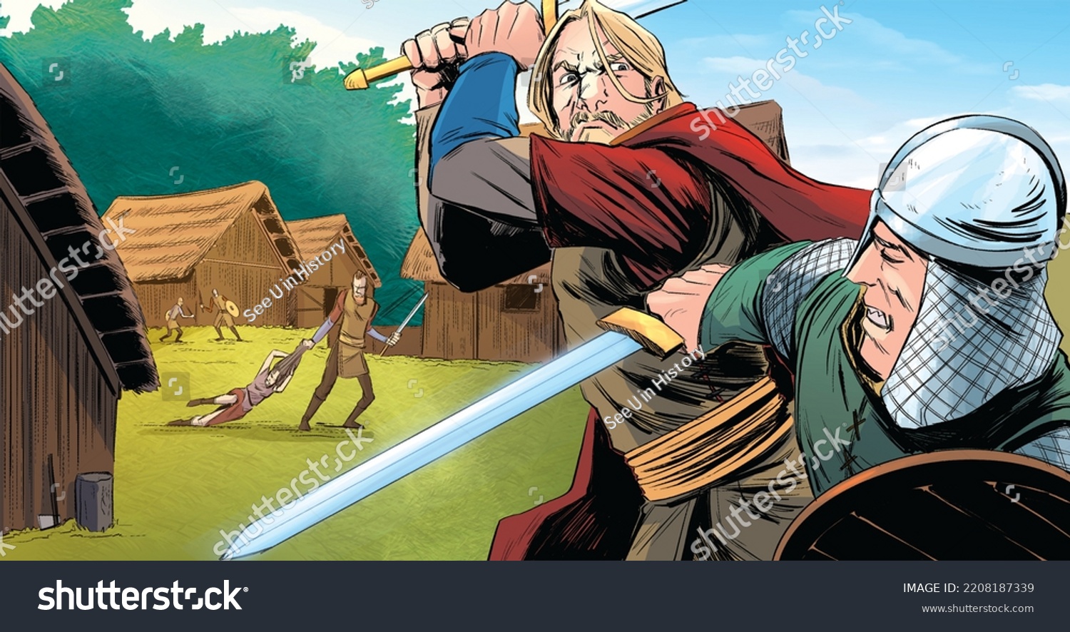 Medieval Viking Raid Viking Attack Medieval Stock Illustration ...