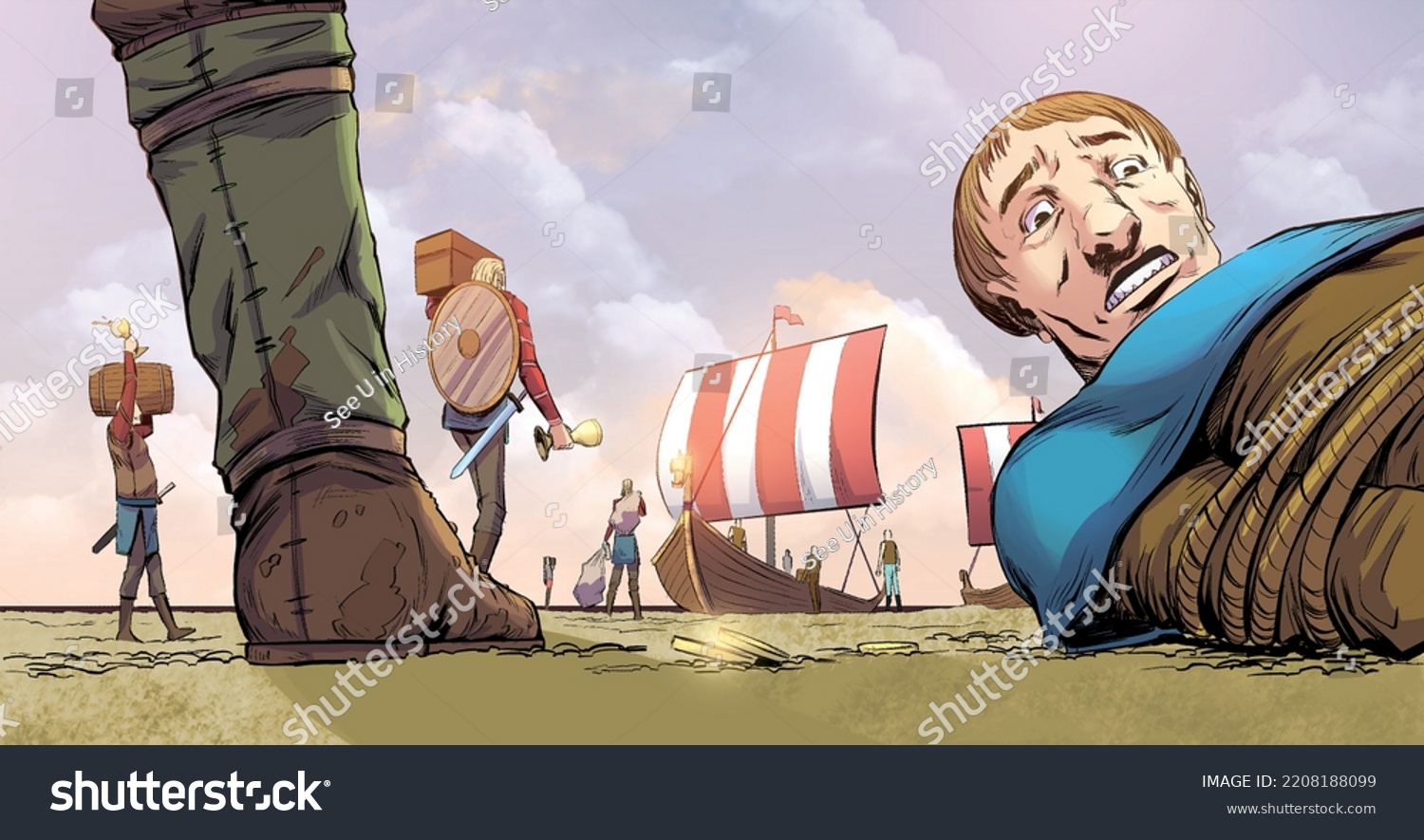 Viking Attack Barbarians Looting Medieval Stock Illustration 2208188099 ...