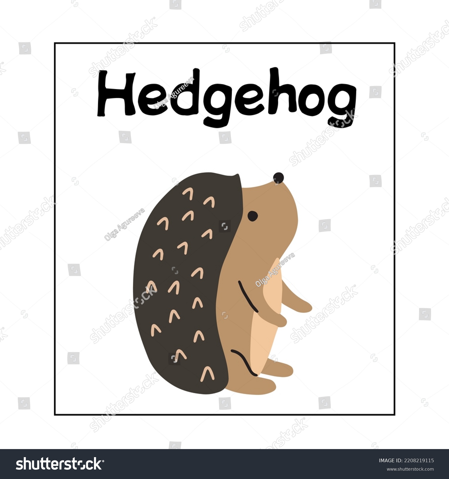 Learning Cards Kids Animals Hedgehog Educational Stock Vector (Royalty ...