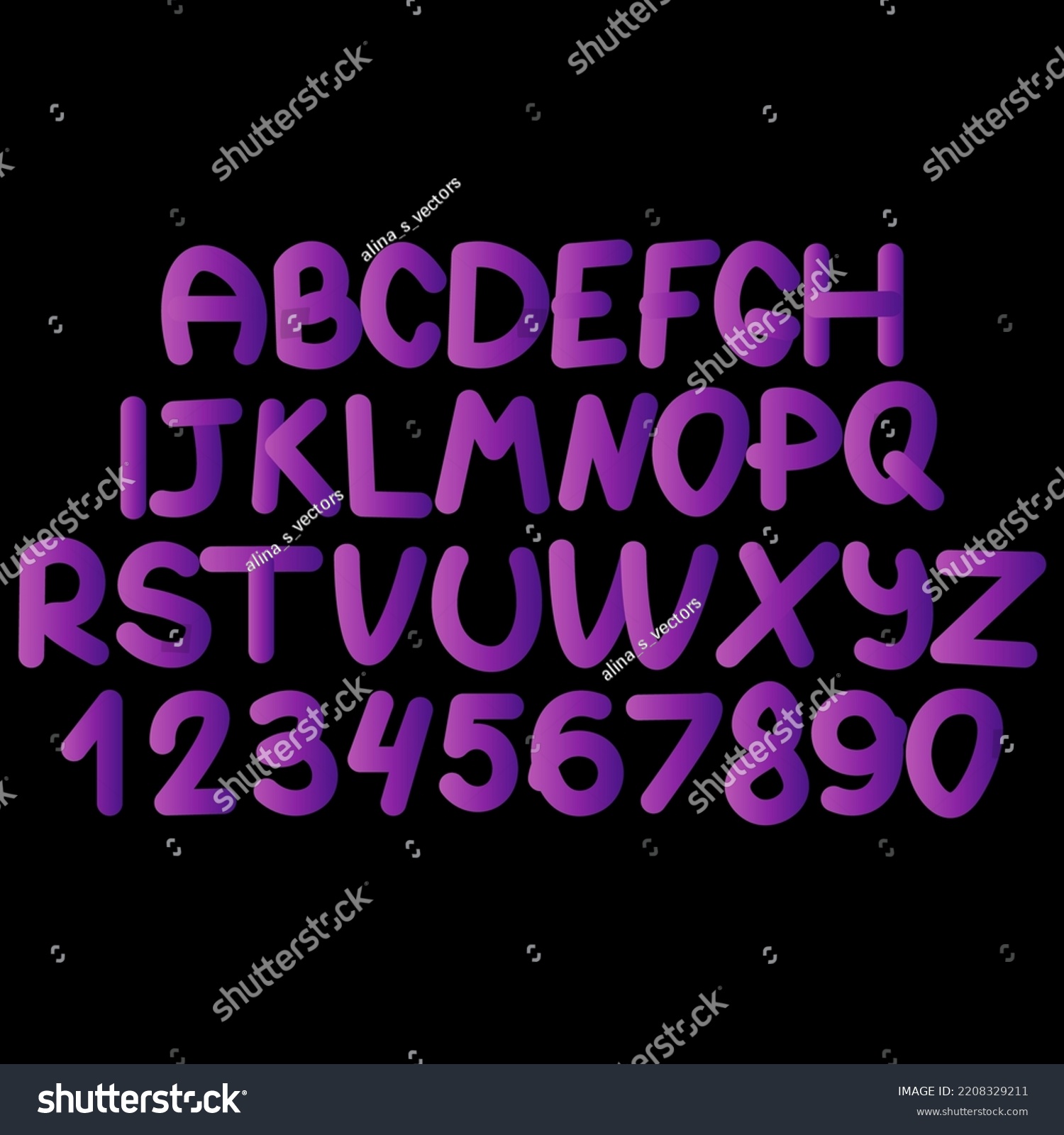 Futuristic Font Their Letters Numbers Purple Stock Vector (Royalty Free ...