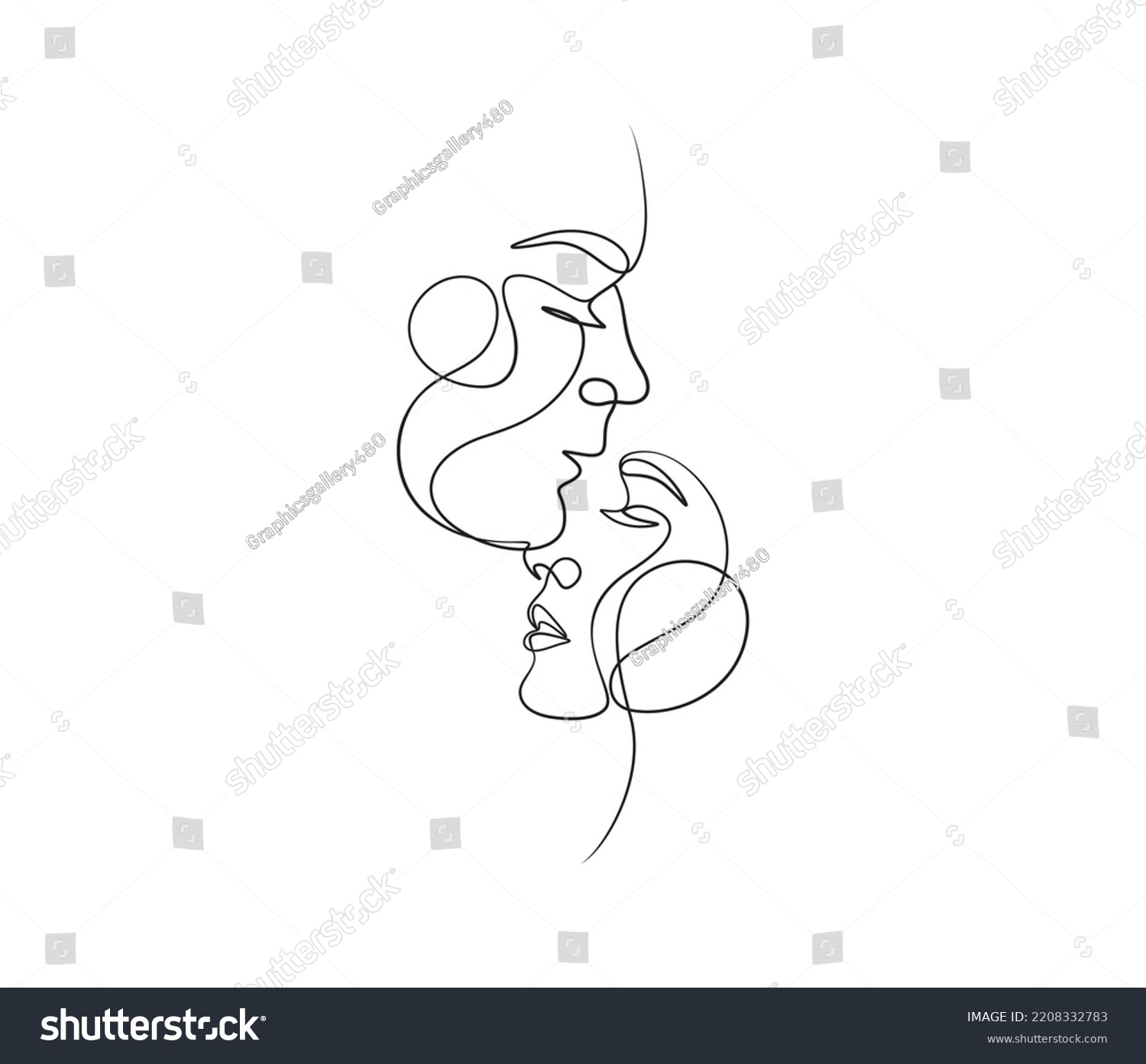 Couple Kissing Line Art Illustration Print Stock Vector Royalty Free 2208332783 Shutterstock 1130