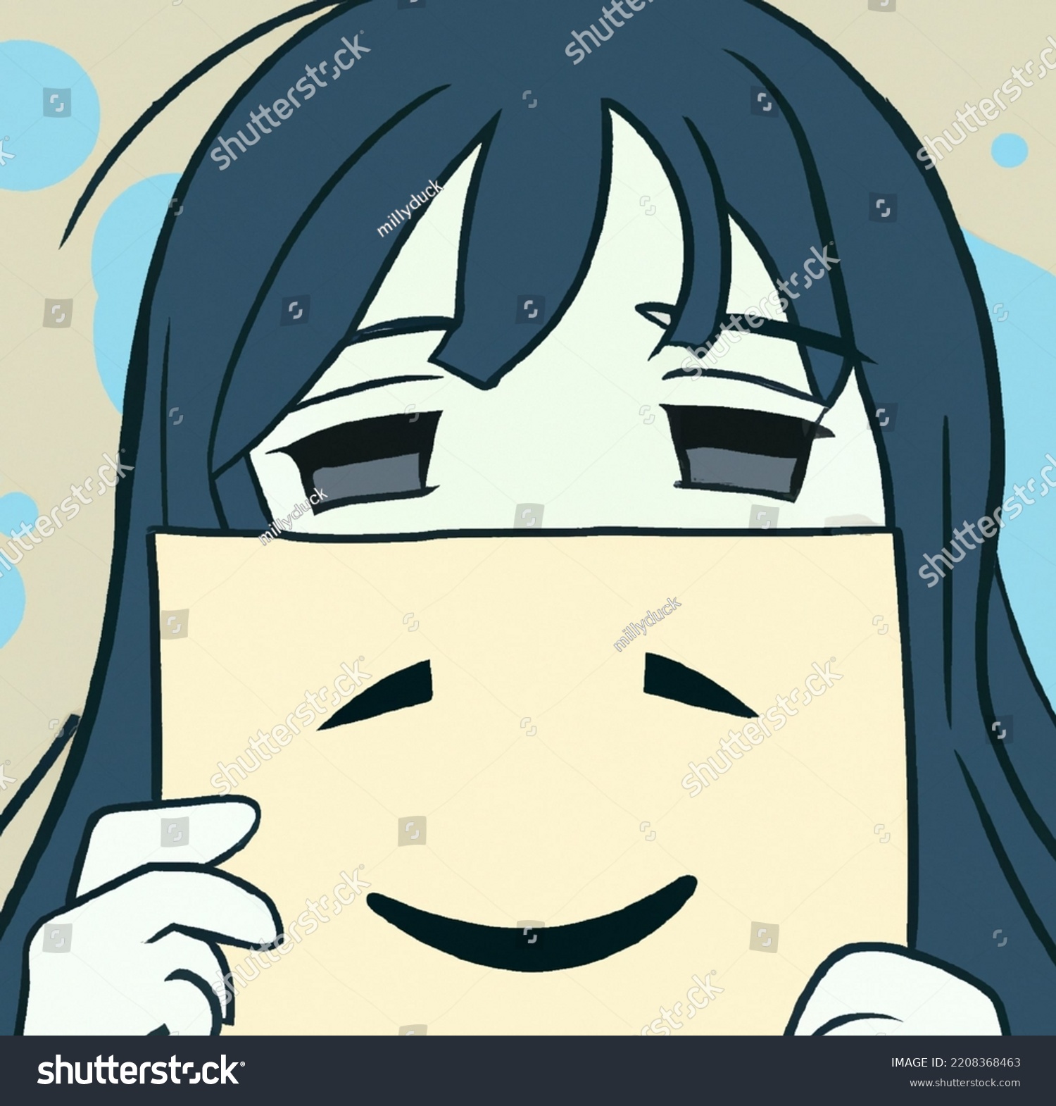 Sad Girl Holding Paper Smile Drawn Stock Illustration 2208368463 ...