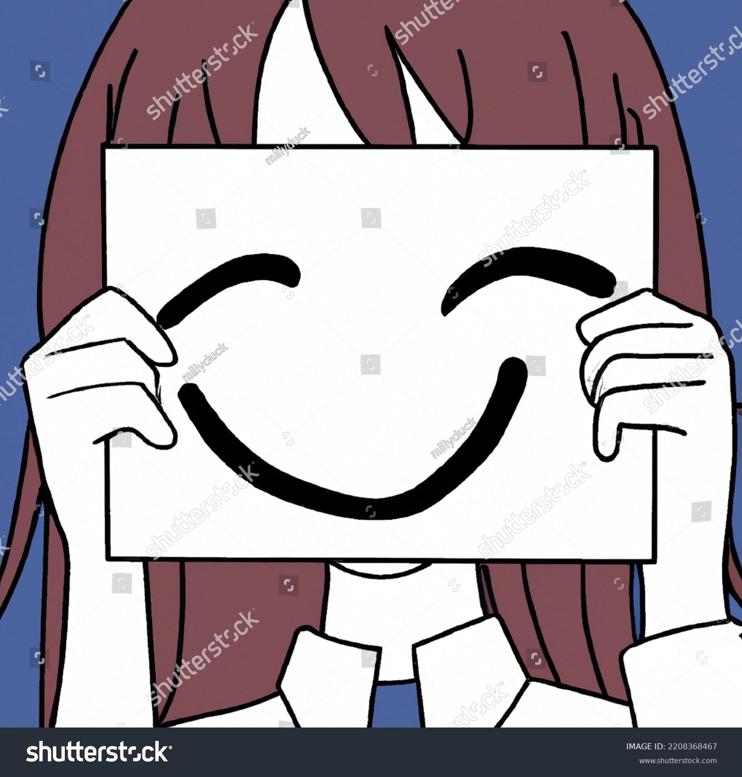 Sad Girl Holding Paper Smile Drawn Stock Illustration 2208368467 ...