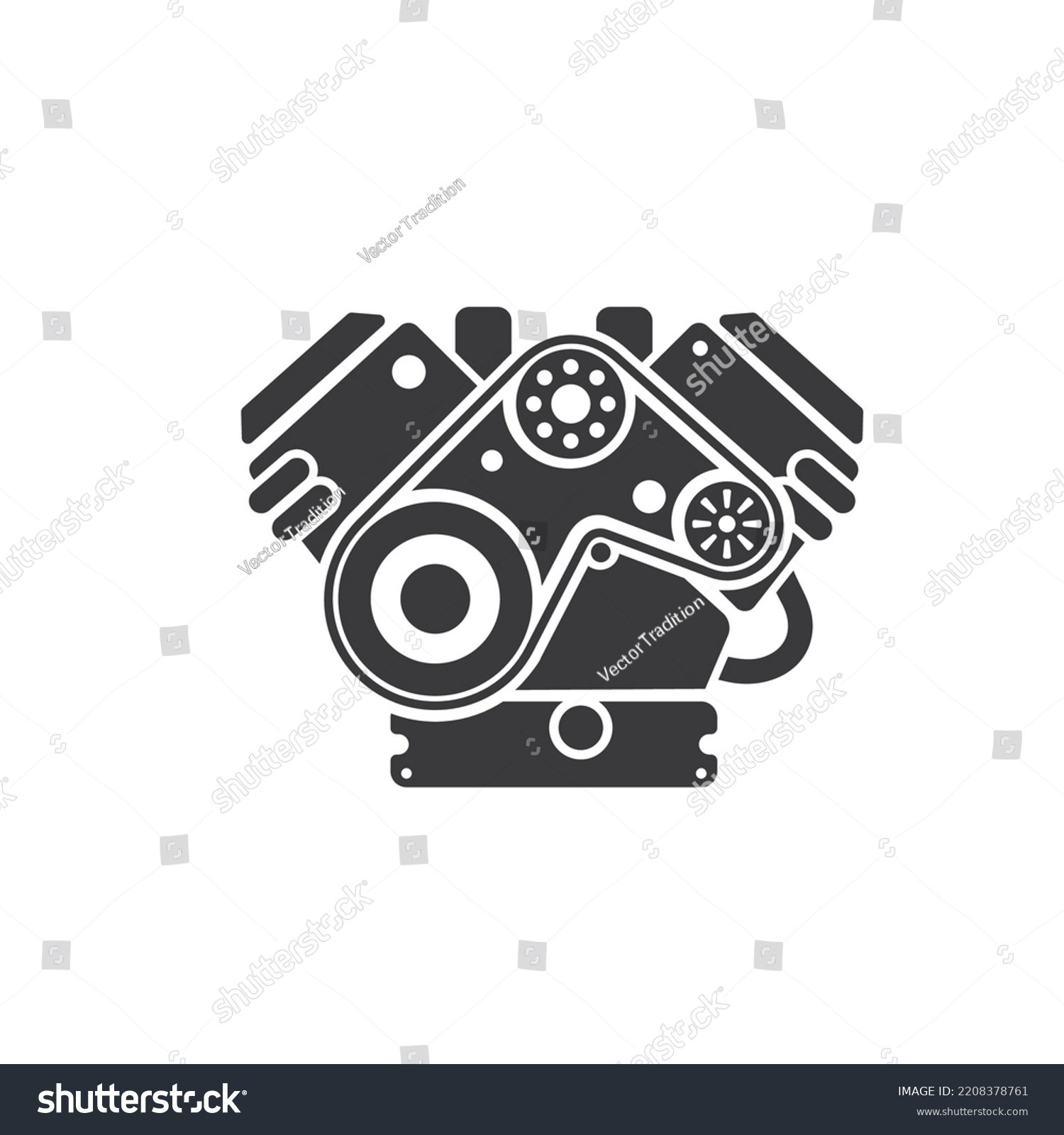 Car Engine Isolated Vehicle Motor Monochrome Stock Vector (Royalty Free ...