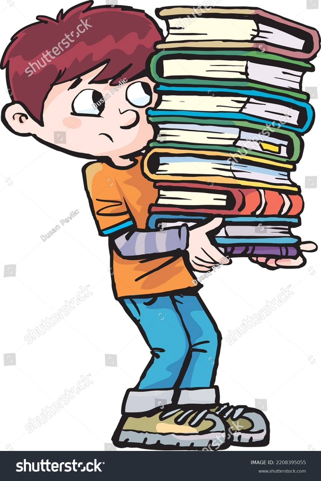 Boy Holding Stack Books His Hands Stock Vector (Royalty Free ...