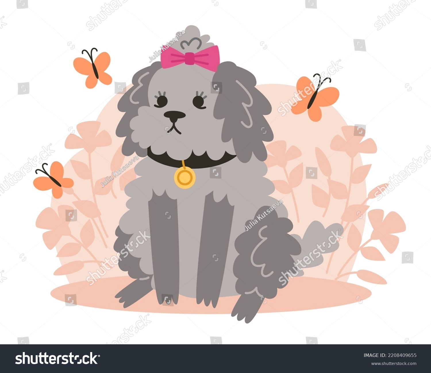 dog sitting down clipart flowers