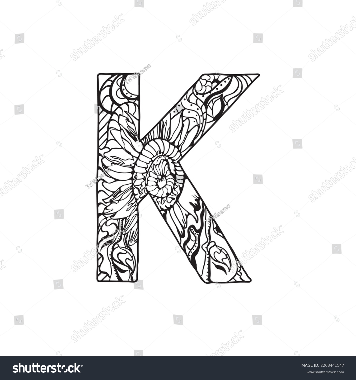 Alphabets Mandala Coloring Page Mandala Letters Stock Vector (Royalty ...