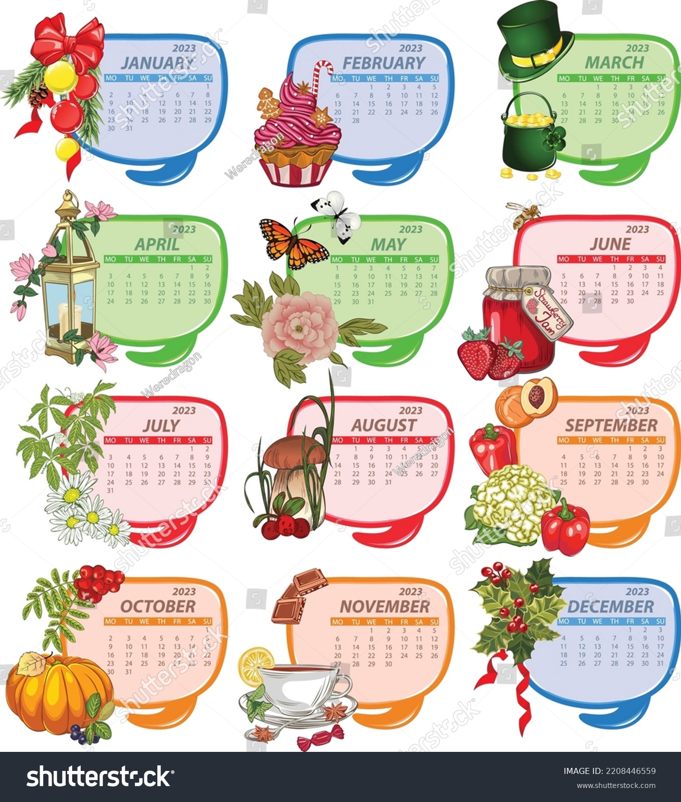 Calendar 2023 Nature Elements Vector Image Stock Vector (Royalty Free ...