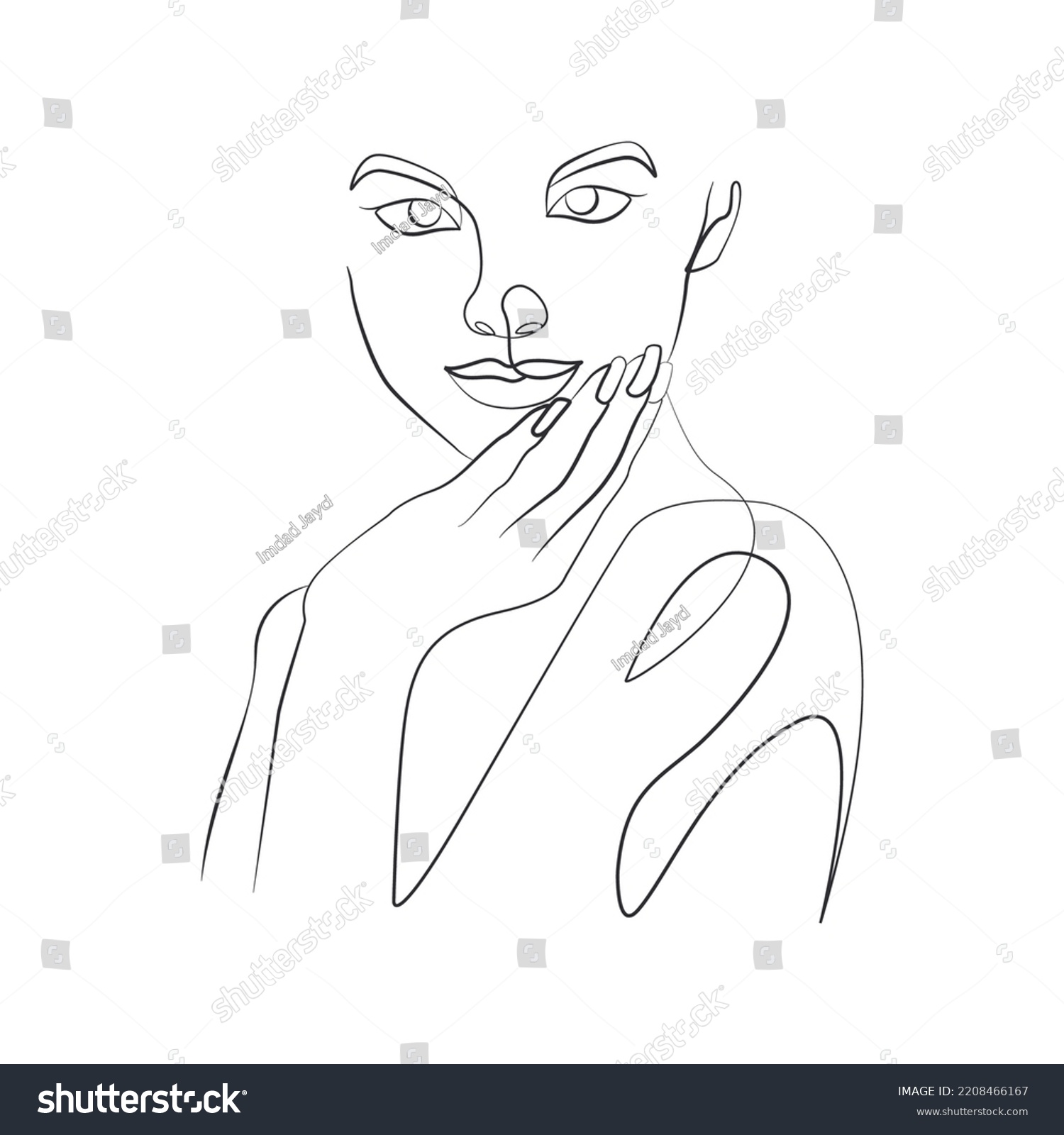 Woman Thinking Position Elegant Linear Drawing Stock Vector (Royalty ...