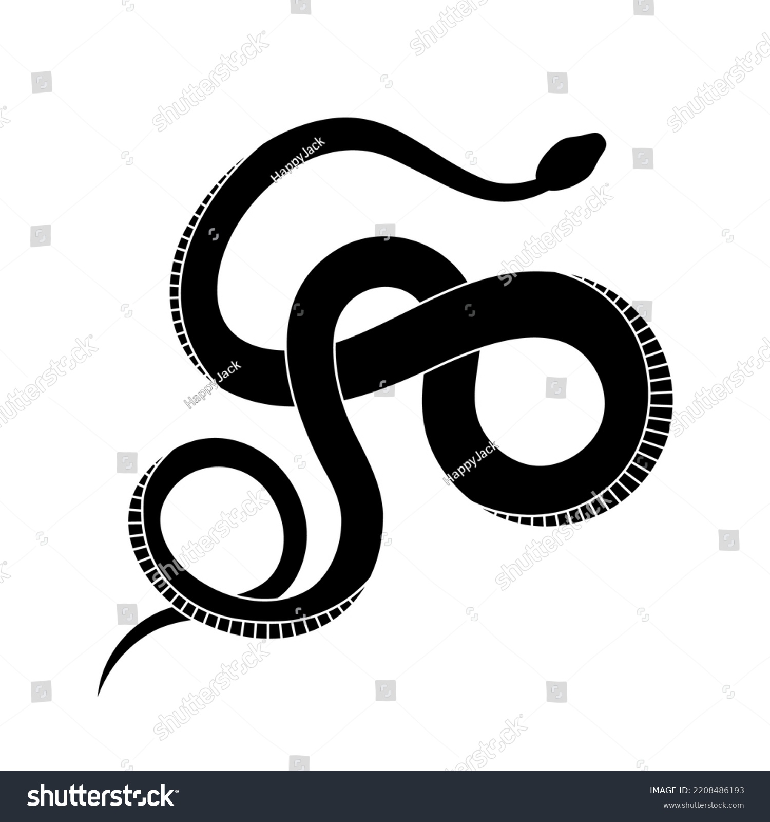 Black Silhouette Tangled Snake Isolated Reptile Stock Vector (Royalty ...