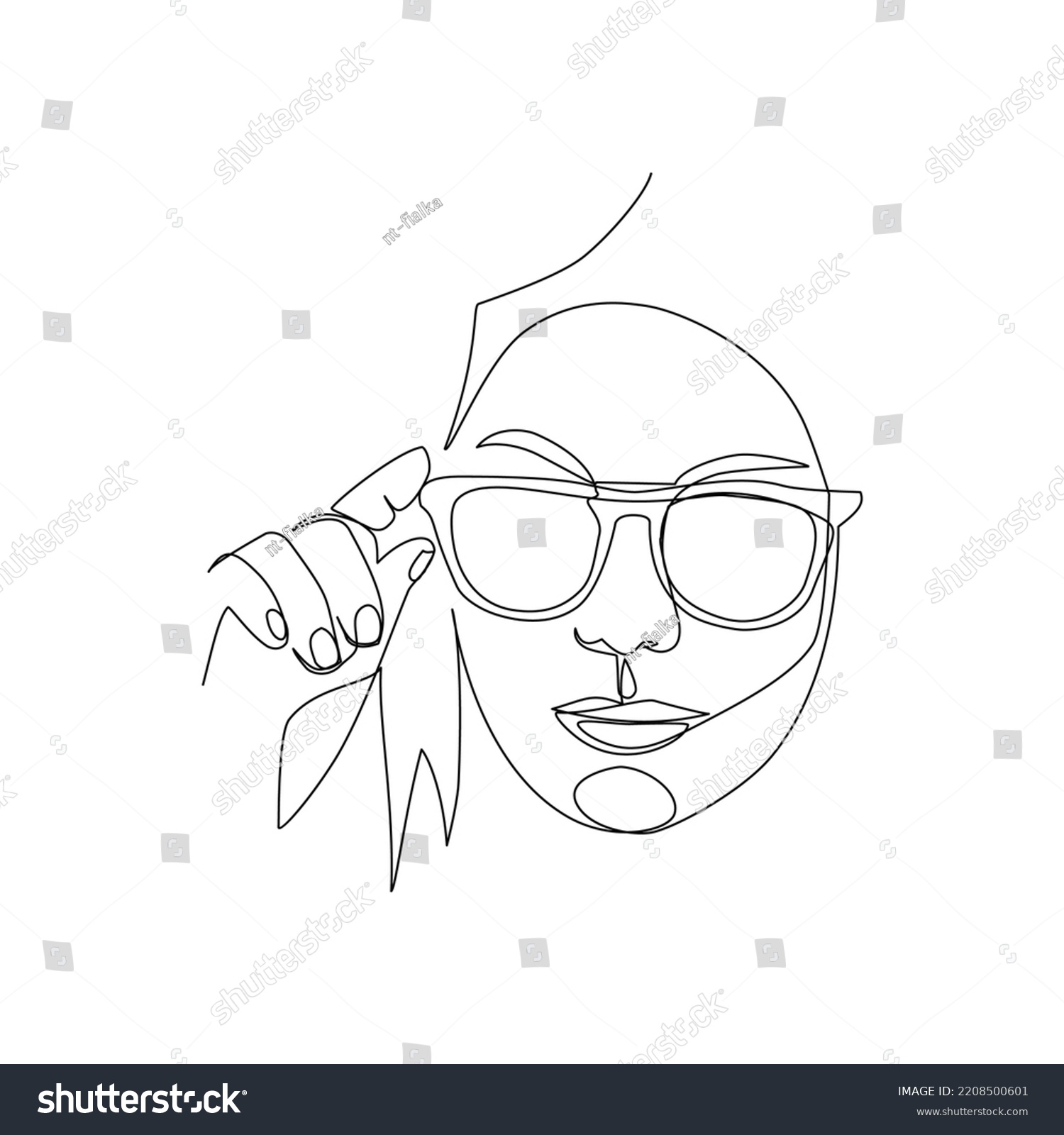 Vector Illustration Girl Glasses Drawn Lineart Stock Vector Royalty Free 2208500601 Shutterstock 