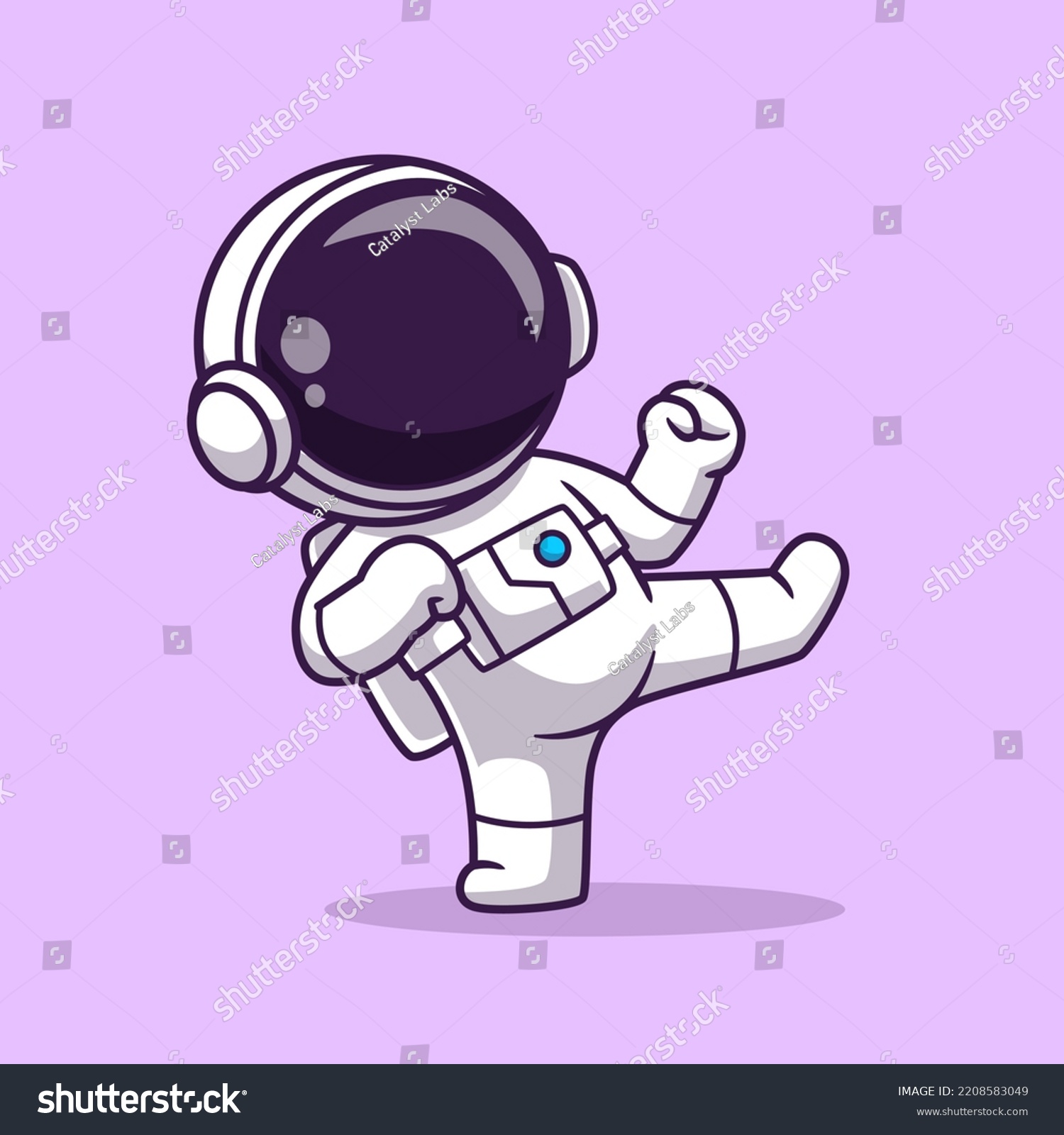 Cute Astronaut Karate Kick Cartoon Vector Stock Vector (Royalty Free ...