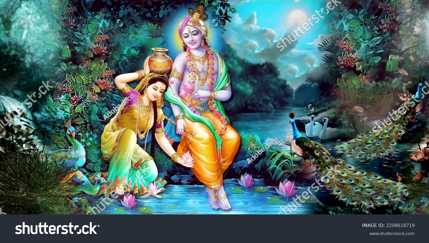 Lord Krishna Wall Poster Lord Radha Stock Illustration 2208618719 Shutterstock 