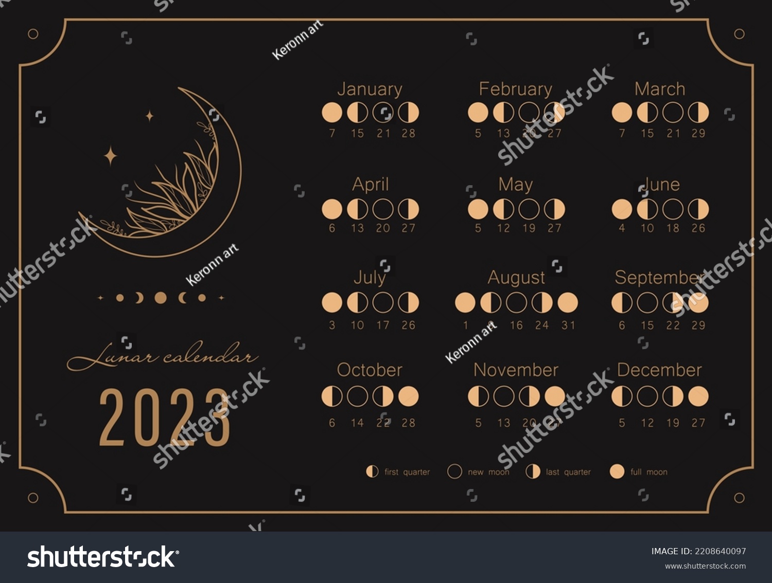 Moon Calendar 2023 Year Lunar Phases Stock Vector (Royalty Free ...