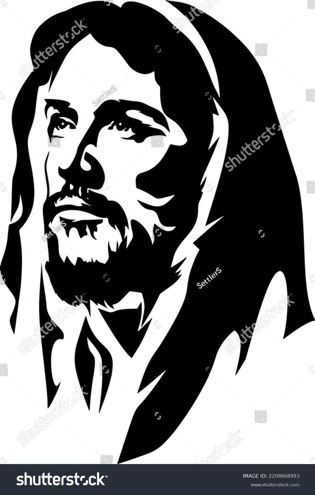 Black White Drawing Face Jesus Stock Vector (Royalty Free) 2208668993