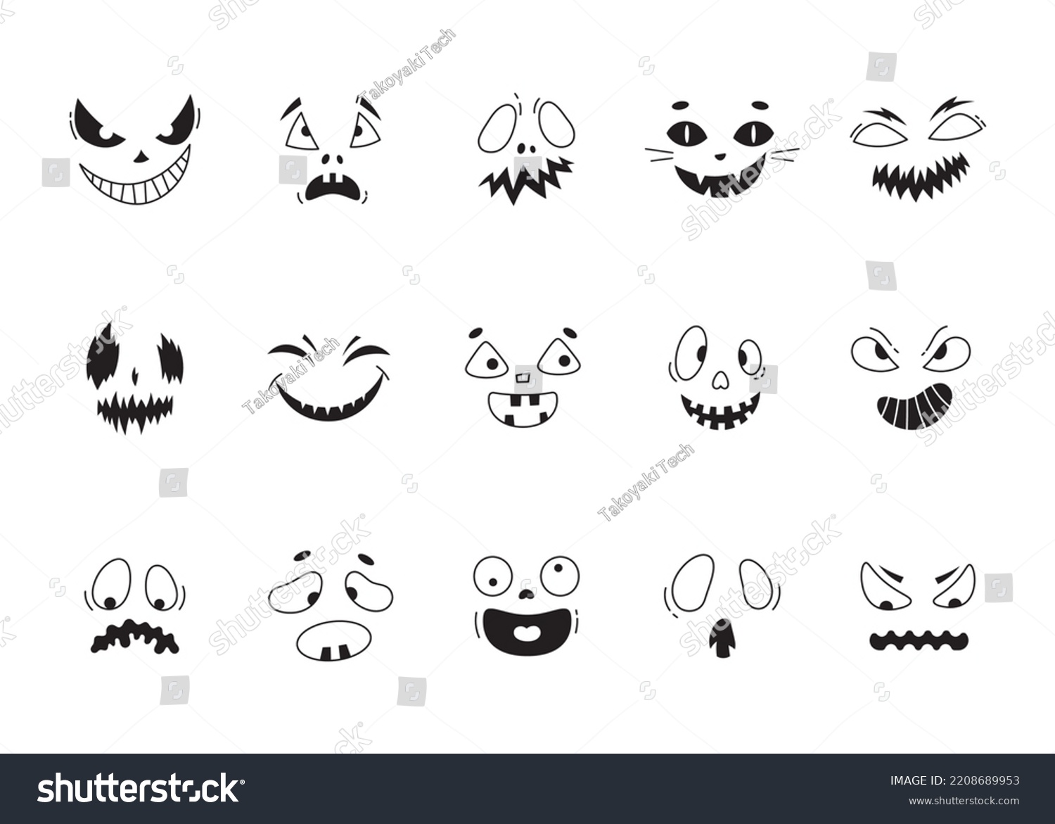 Creepy Halloween Faces Set Vector Horror Stock Vector (Royalty Free ...