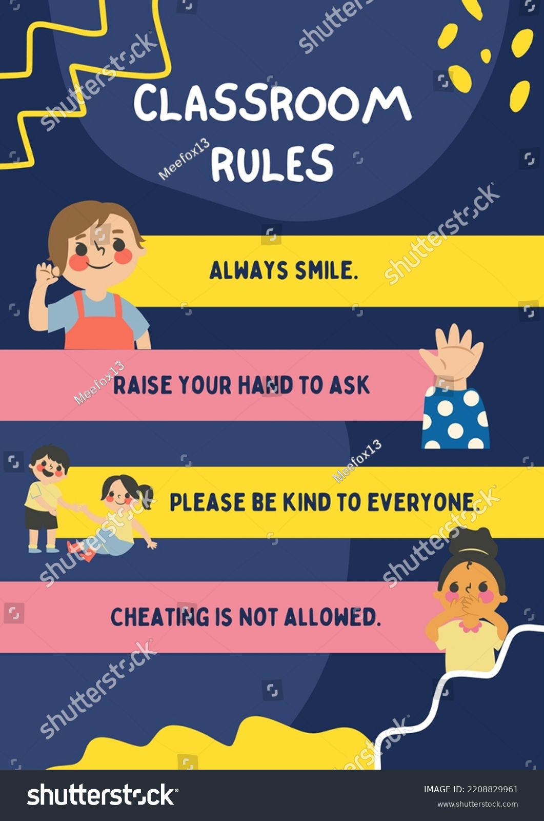 Blue Yellow Kids Illustration Classroom Rules Stock Illustration 