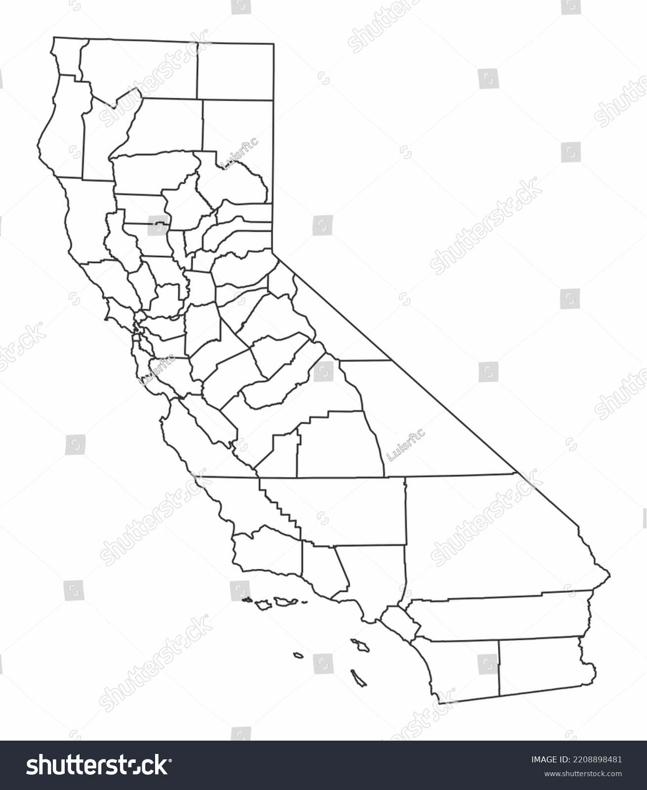 California Administrative Map Black Outlines On Stock Illustration