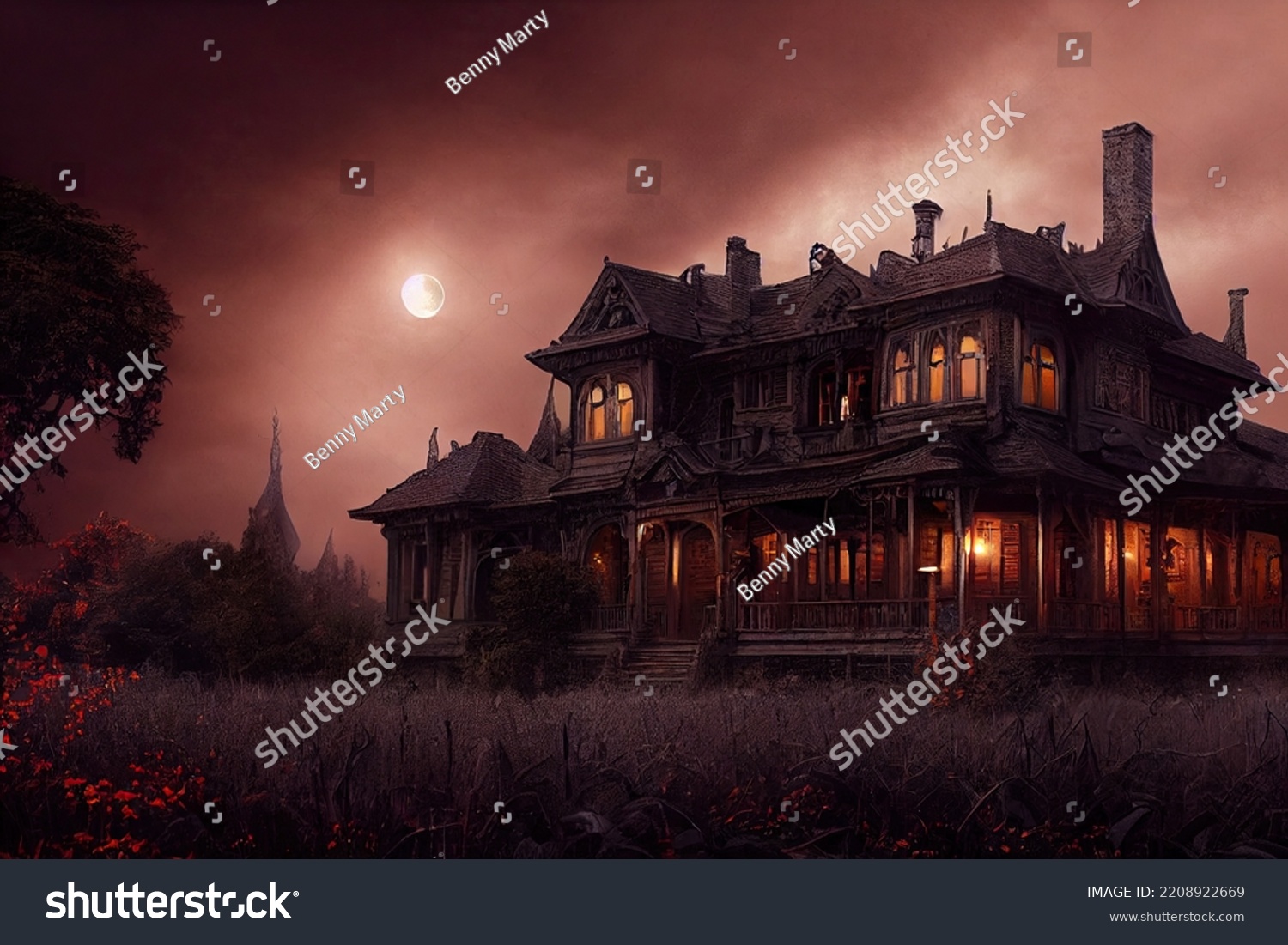 Huge Victorian House Terror Fullmoon Dark Stock Illustration Shutterstock