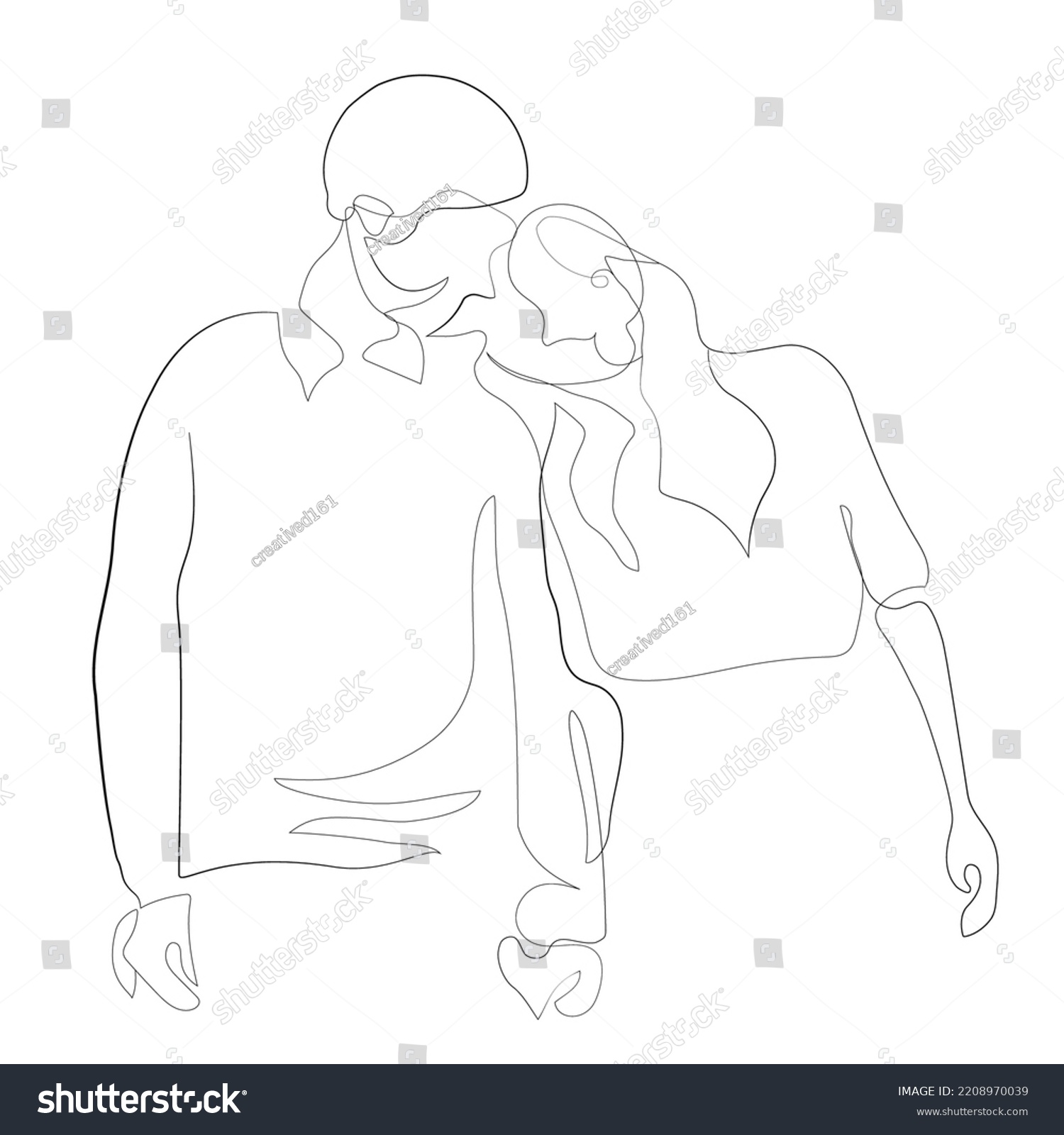 Couple Adorable Movement Minimalist Line Art Stock Vector (Royalty Free ...