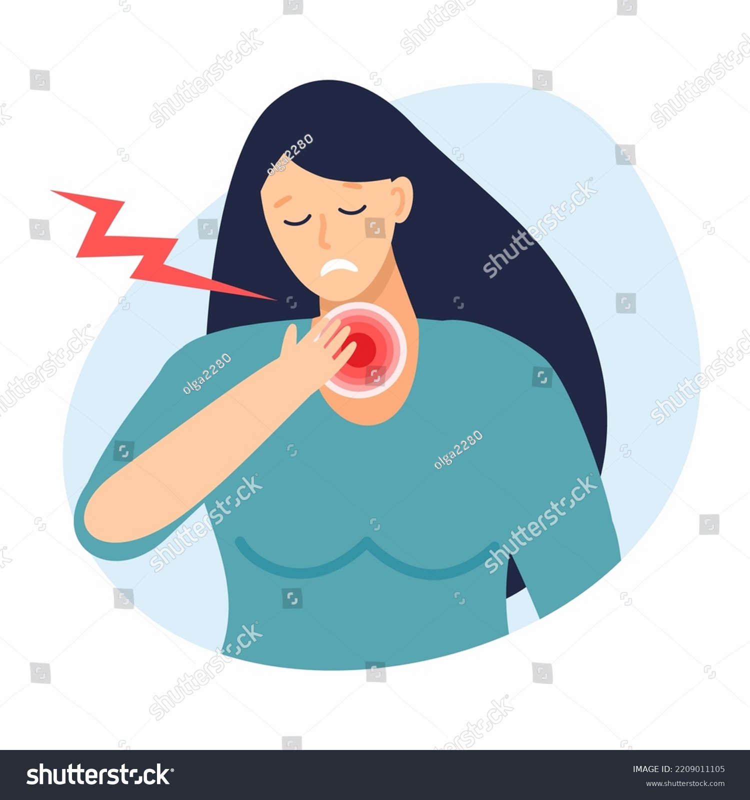 Sad Girl Suffering Sore Throat Stock Vector (royalty Free) 2209011105 