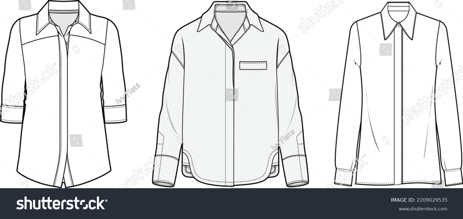 Shirt Blouse Flat Sketch Illustration Set Stock Vector (Royalty Free ...