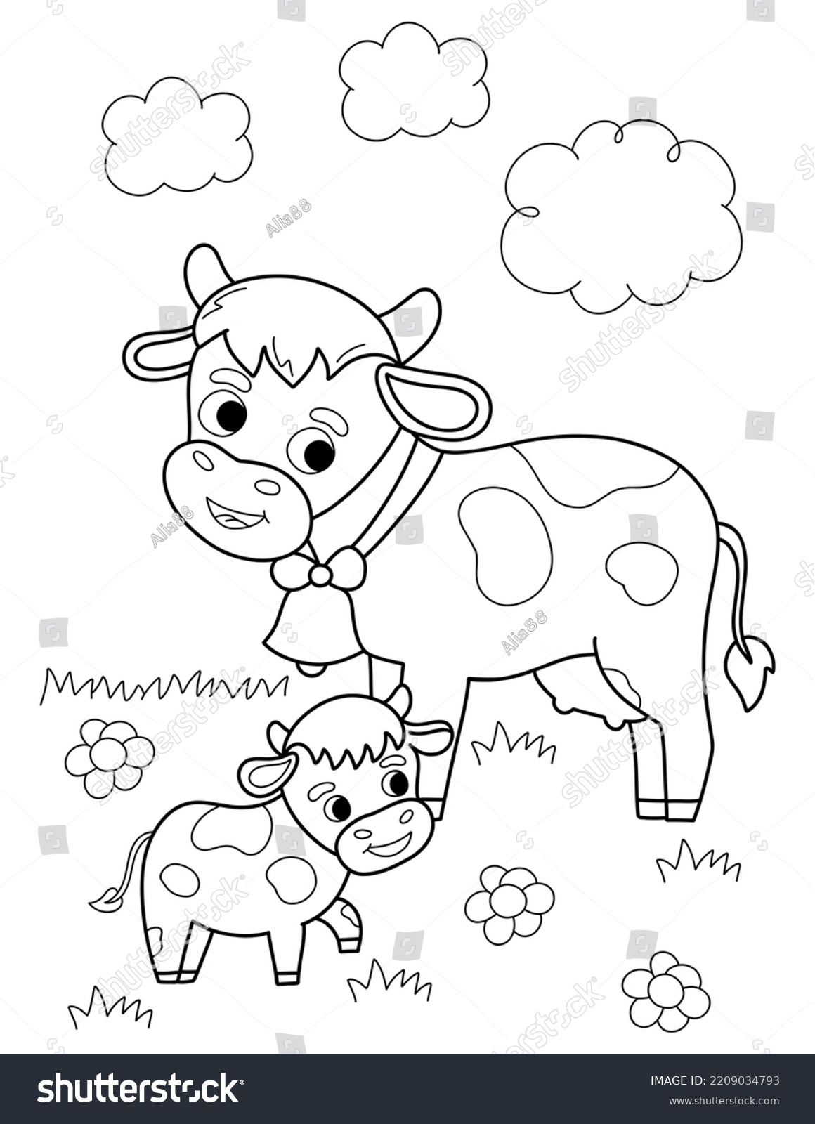 Coloring Page Outline Cartoon Cute Cows Stock Illustration 2209034793 ...