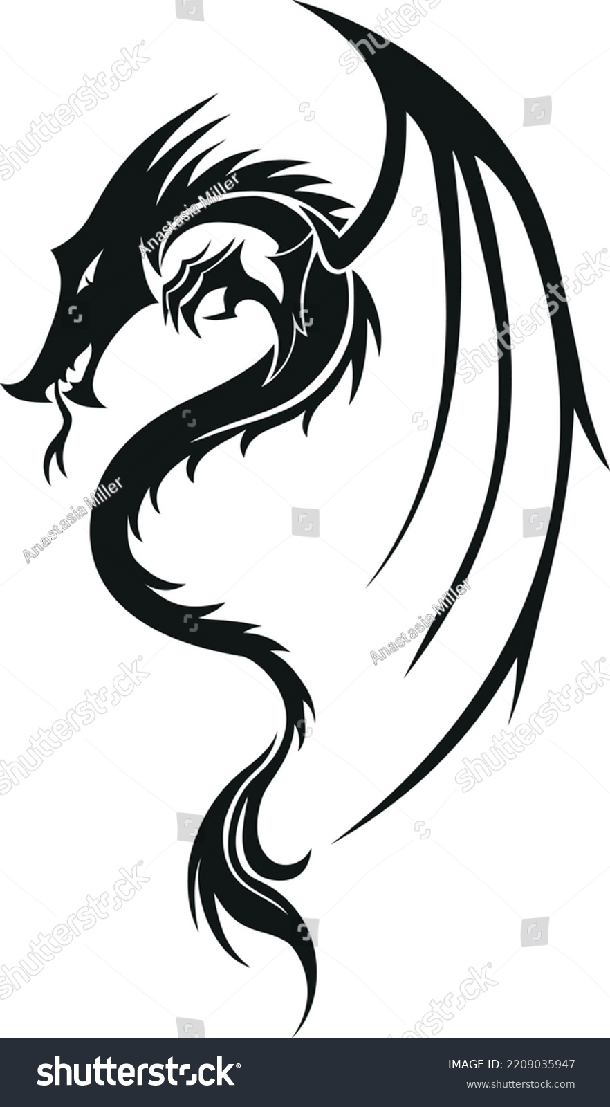 Vector Drawing Black Dragon Tattoo Silhouette Stock Vector (Royalty ...