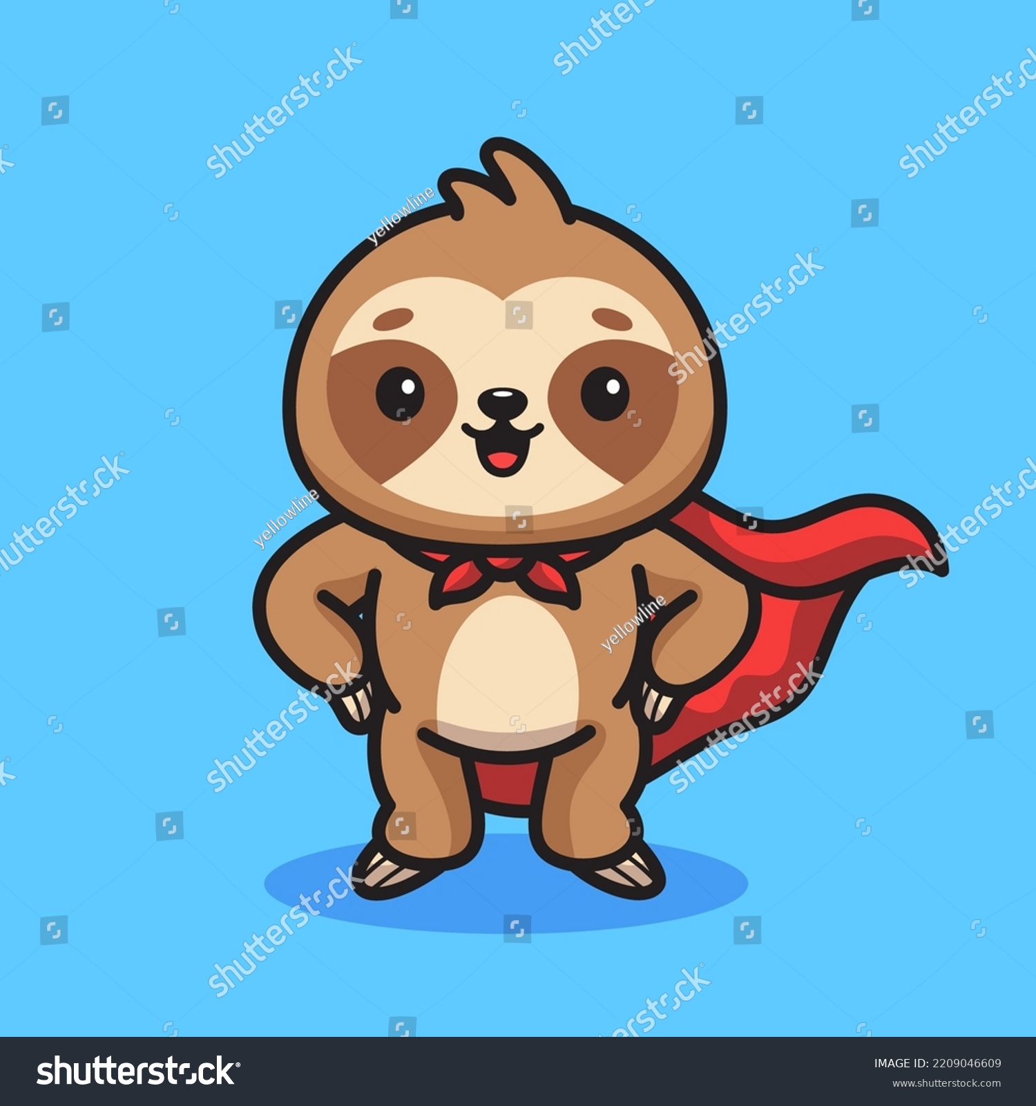 Cute Sloth Superhero Red Cape Mascot Stock Vector (Royalty Free ...