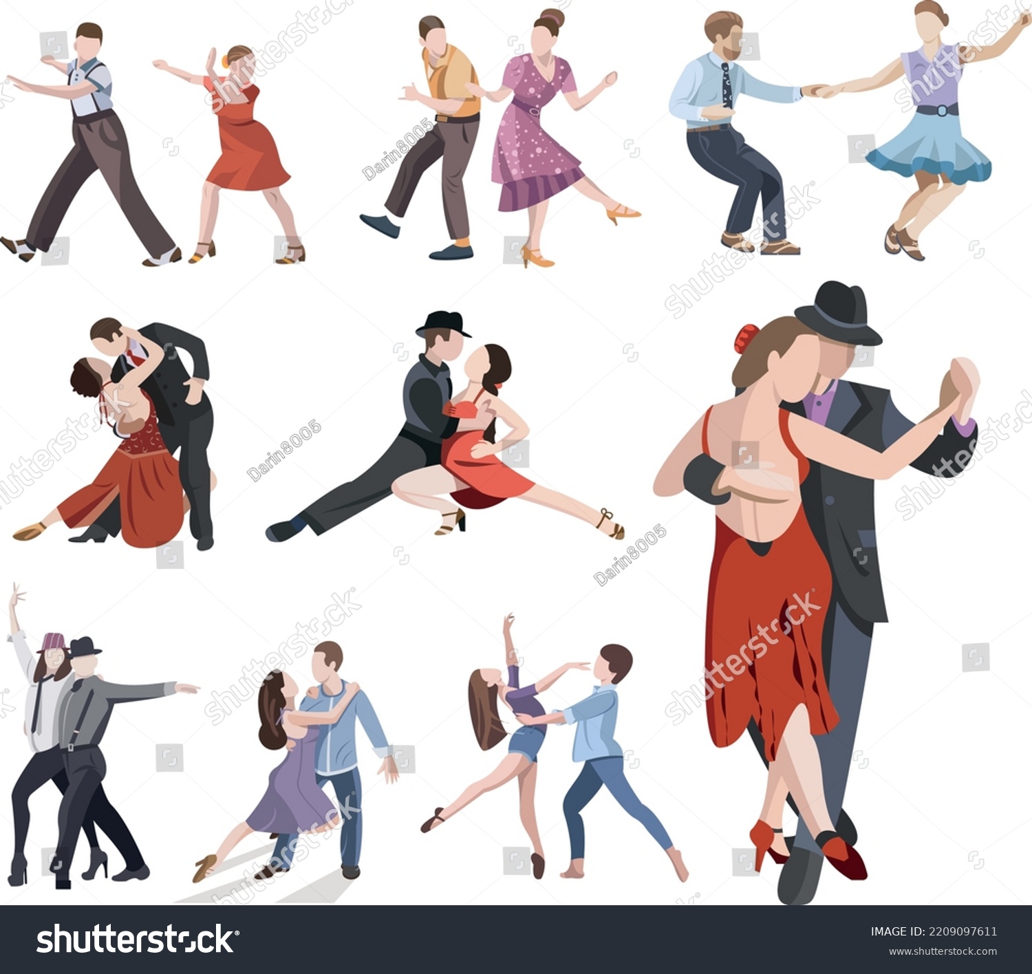 Couples Dancing Collection Different Types Dance Stock Vector (royalty 