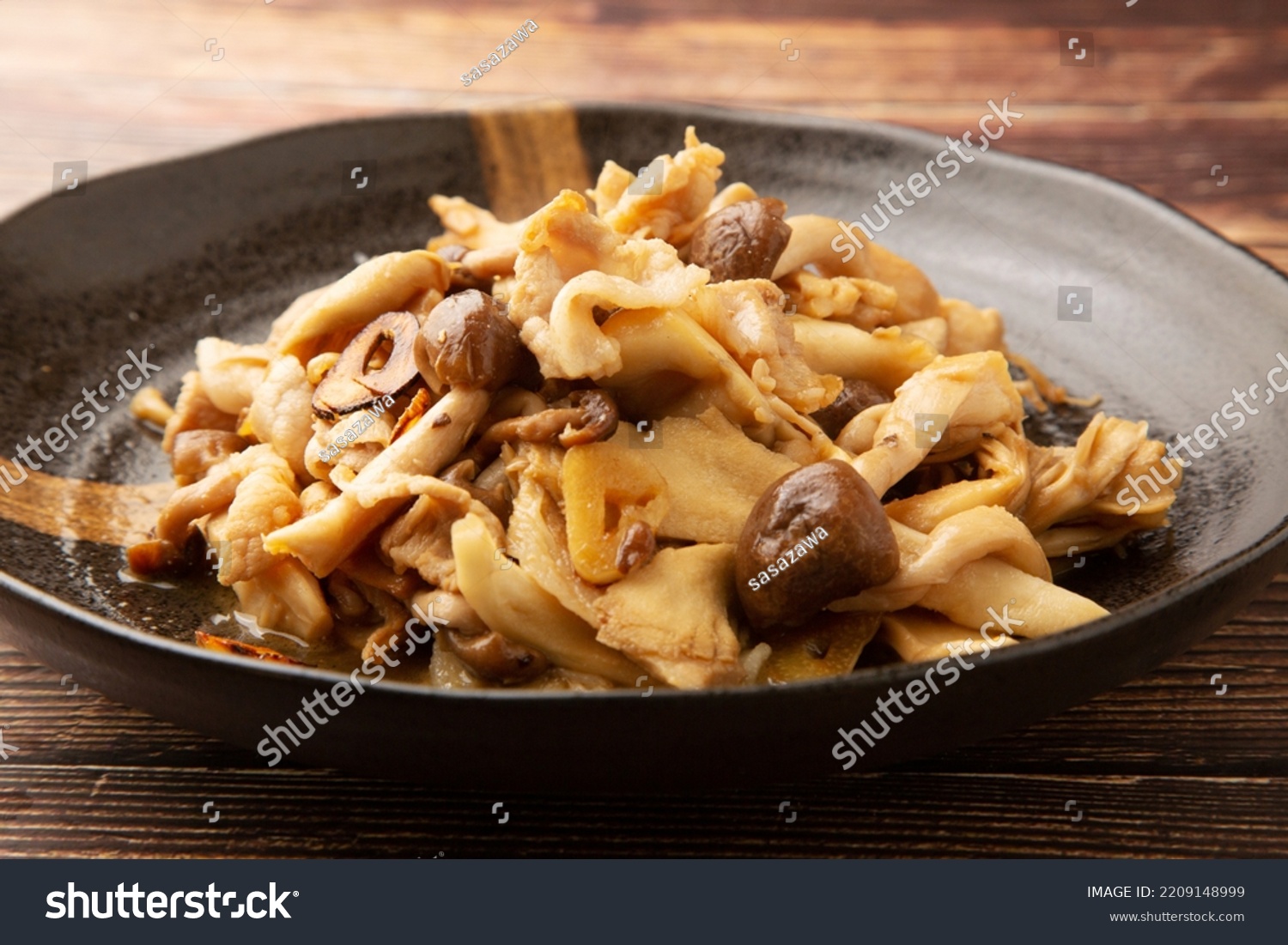 Stirfried Maitake Mushrooms Shimeji Mushrooms Butter Stock Photo