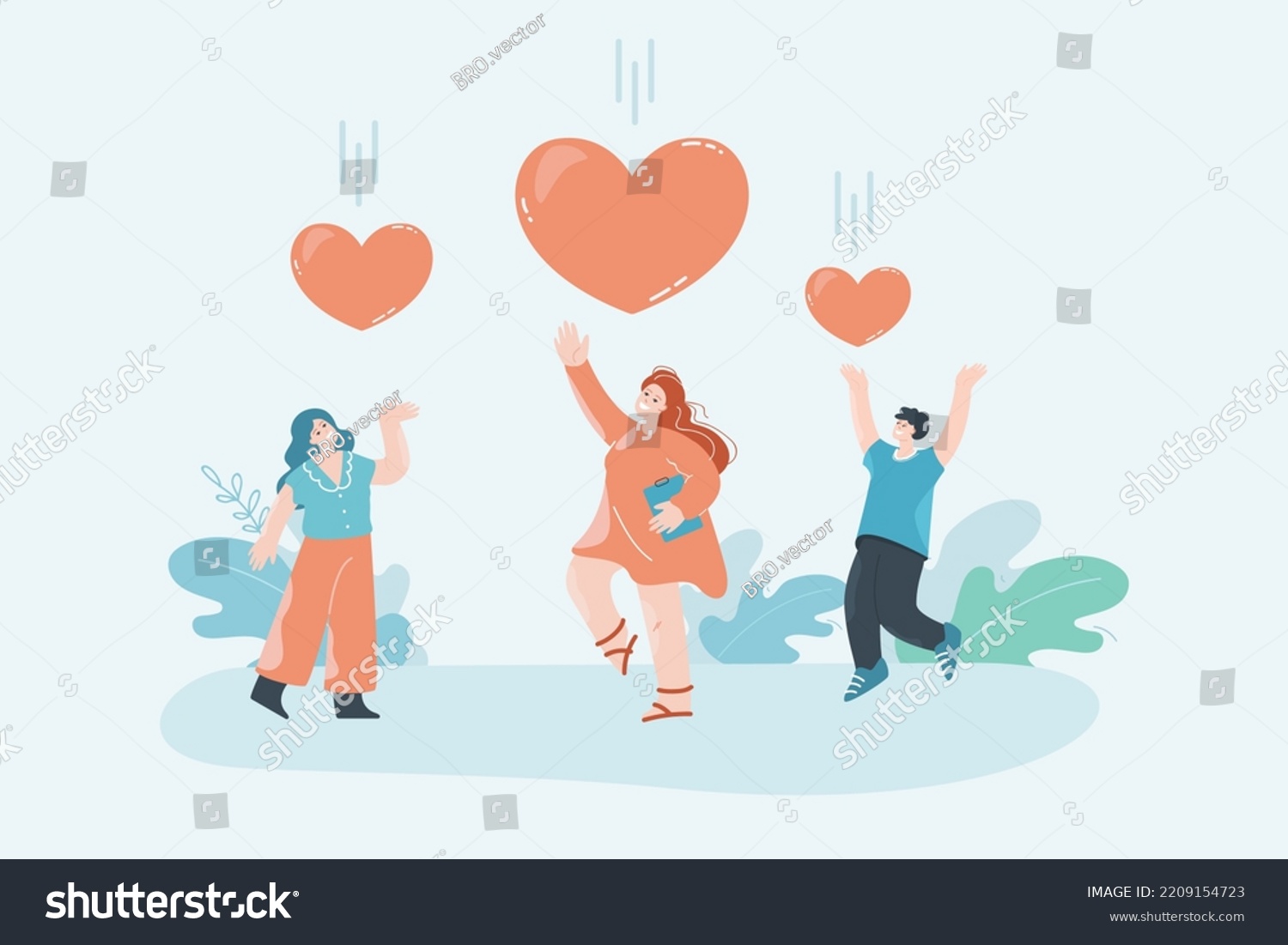People Catching Hearts Falling Sky Flat Stock Vector (Royalty Free ...