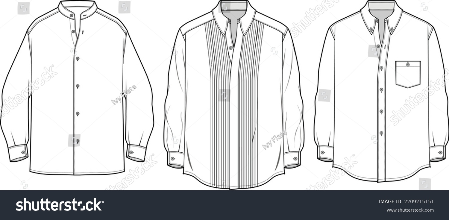 Mens Long Sleeves Shirt Flat Sketch Stock Vector (Royalty Free ...