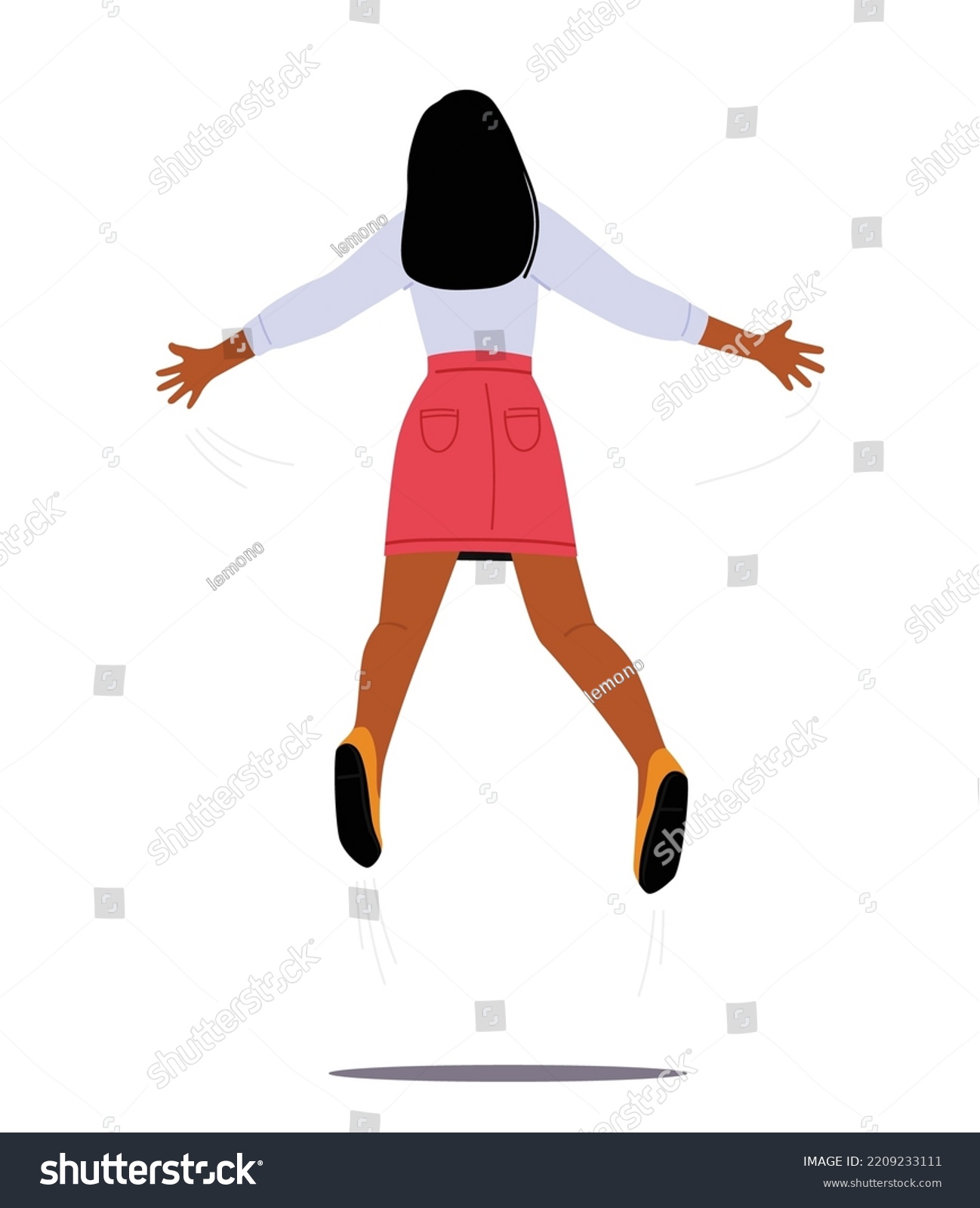 Happy Female Character Jump Outspread Hands Stock Vector (royalty Free 