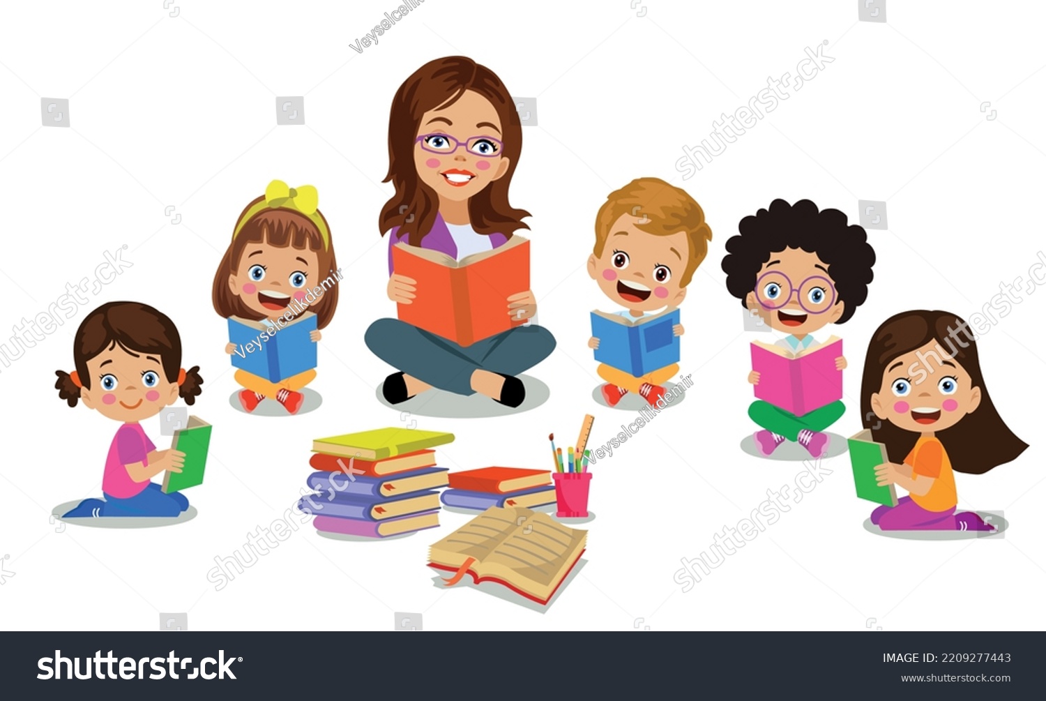 Teacher Reading Books Class Students Stock Vector (Royalty Free ...