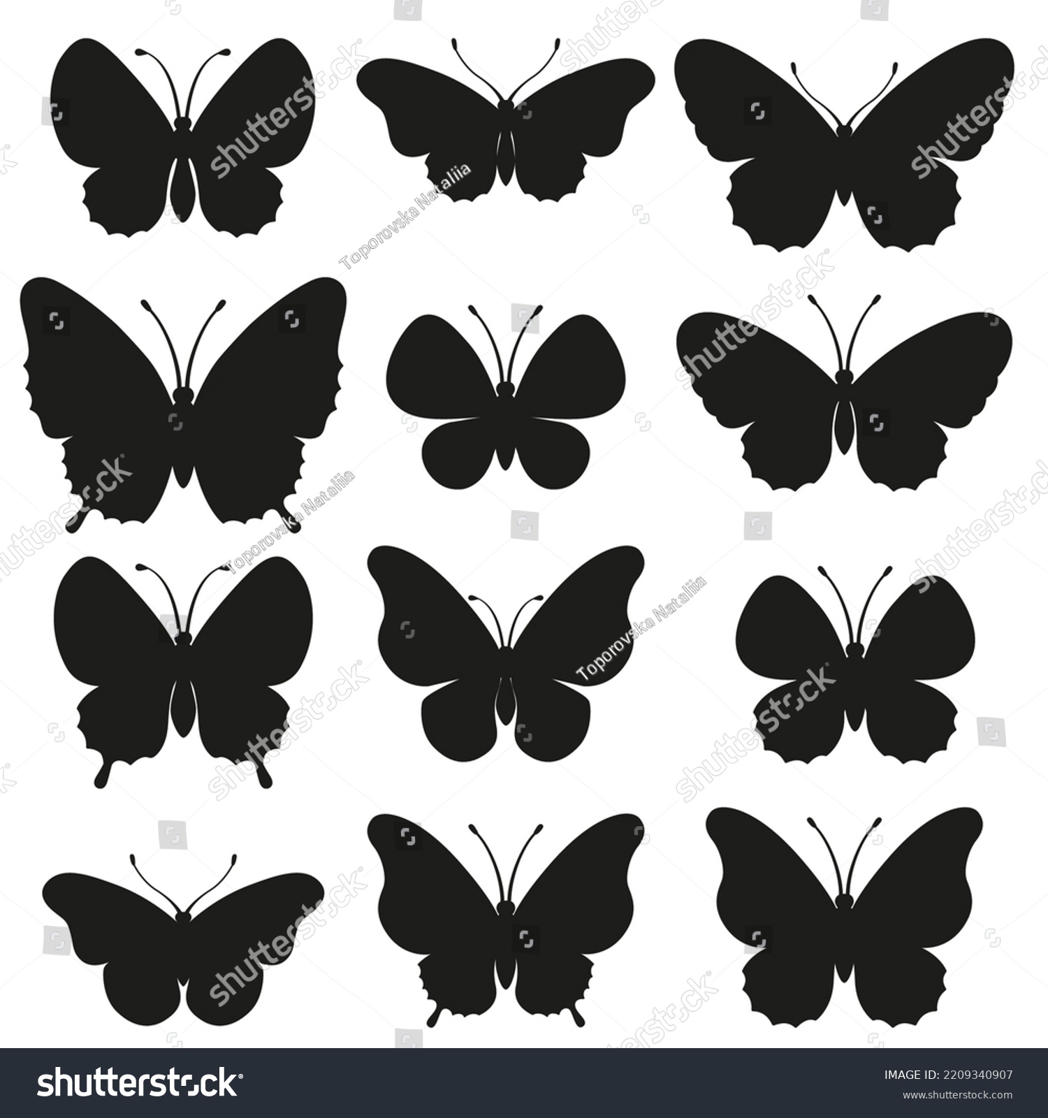 Vector Silhouette Elegant Butterfly Isolated On Stock Vector (Royalty ...