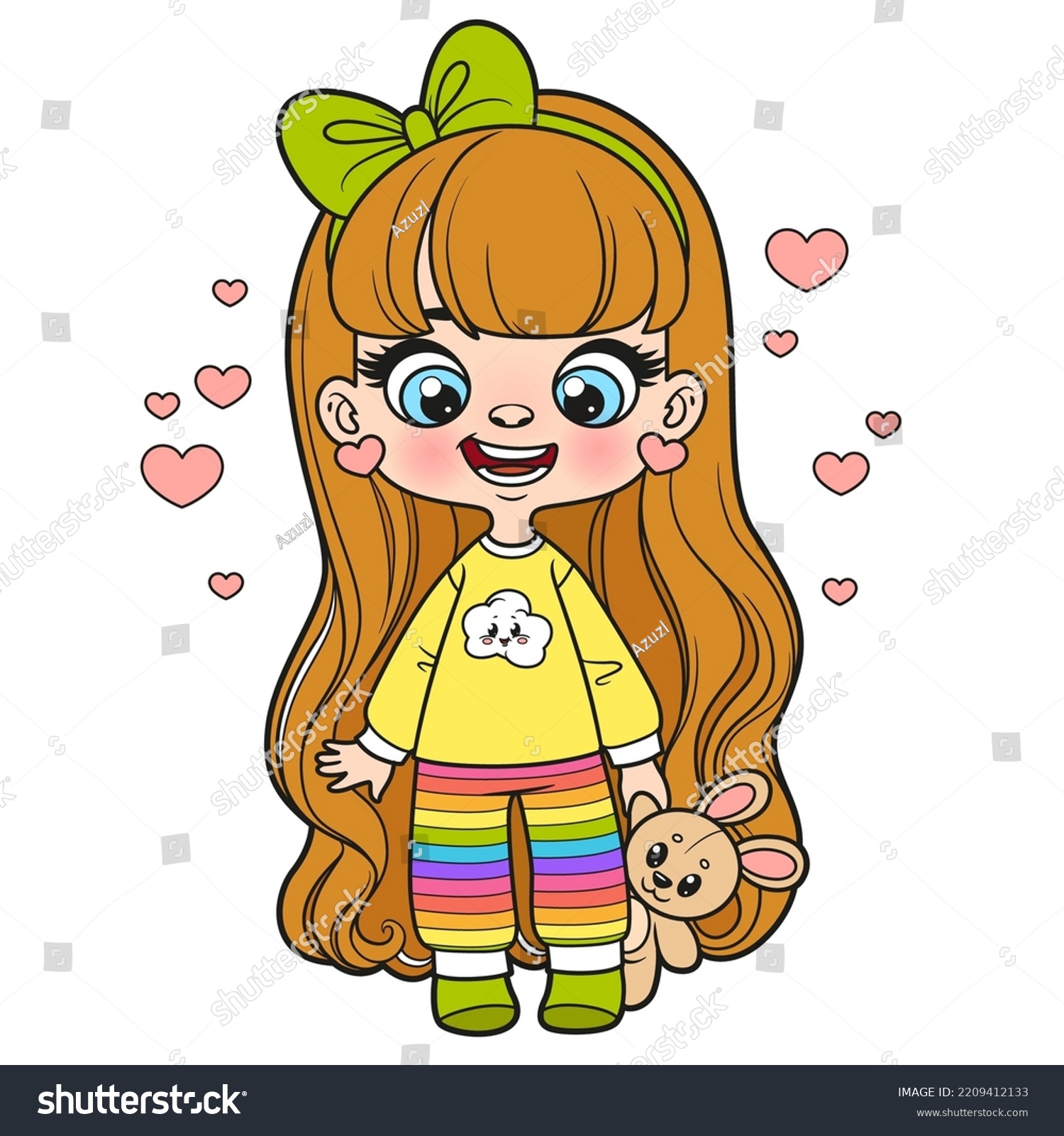 Cute Cartoon Long Haired Girl Pajamas Stock Vector Royalty Free