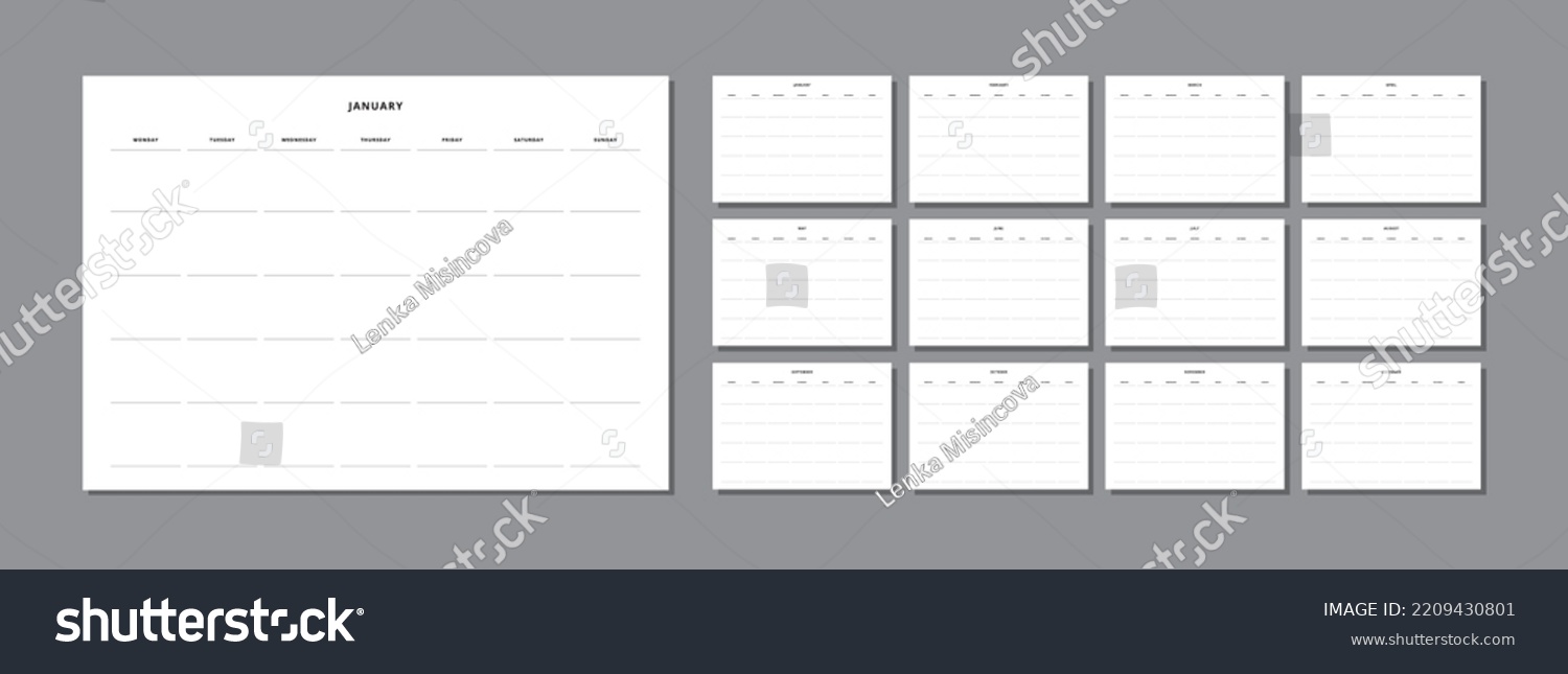 Undated Monthly Calendar Monthly Planner Printable Stock Vector ...