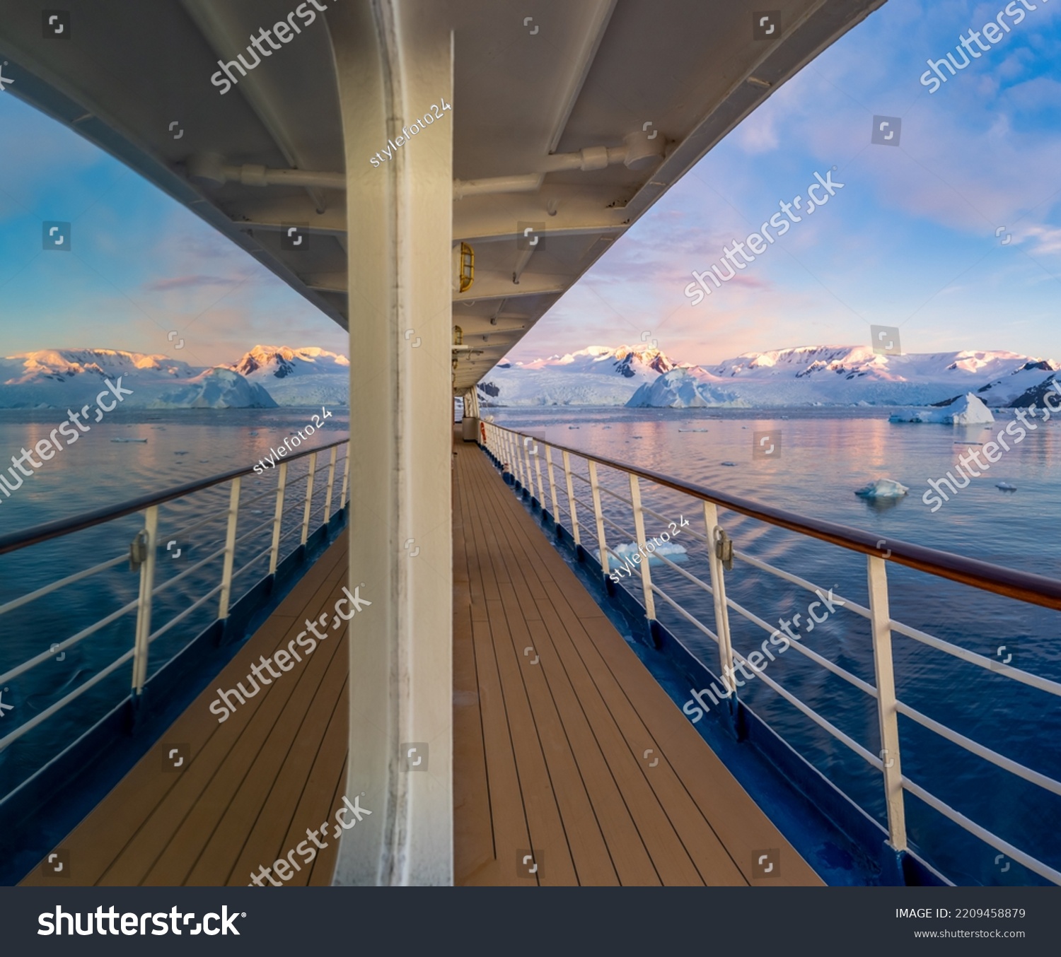 Cabin Window Reflection On Cruise Ship Stock Photo 2209458879   Stock Photo Cabin Window Reflection On A Cruise Ship At A Dramatic Sunset In Wintry Cierva Cove A Deep Inlet 2209458879 