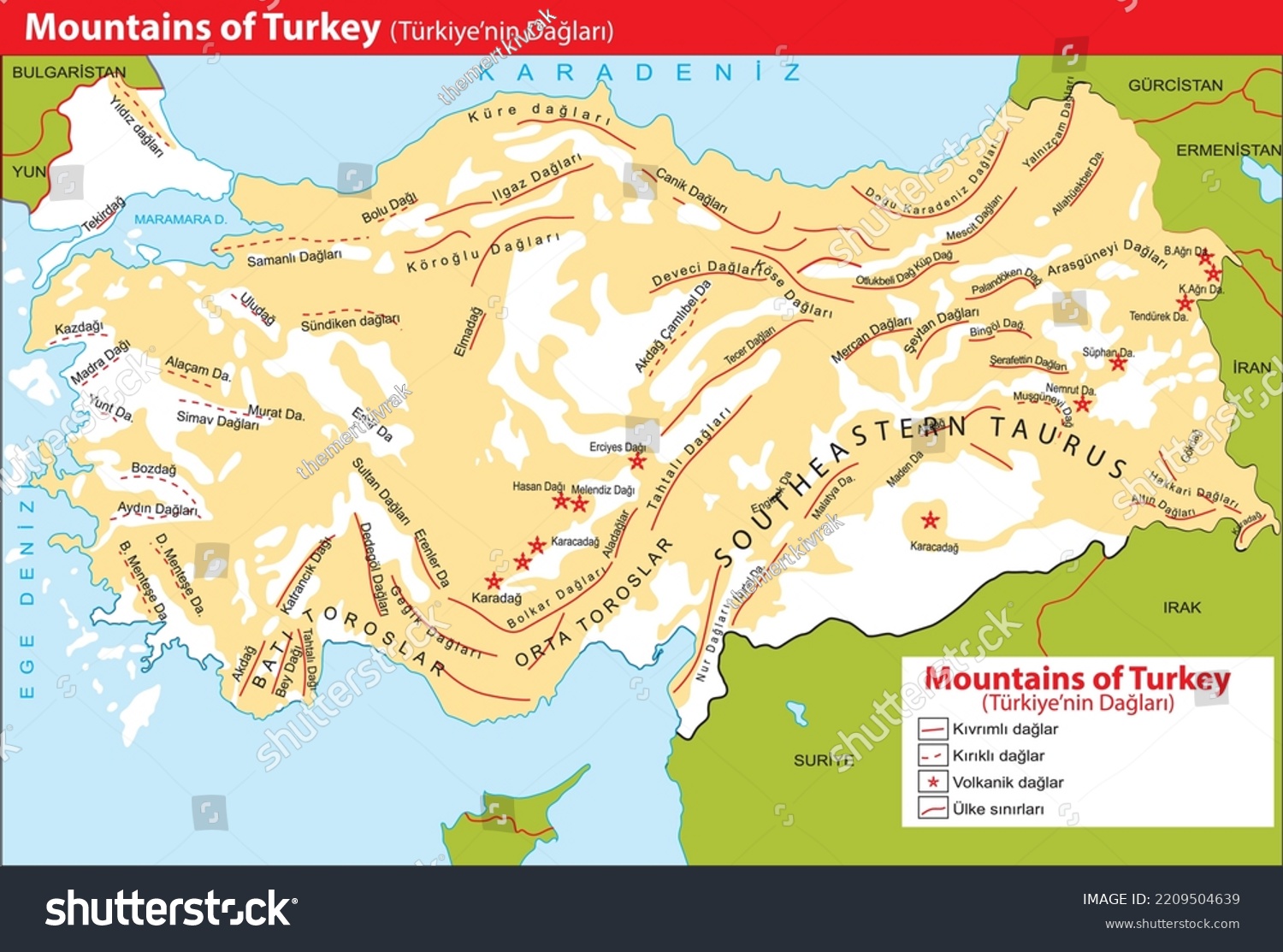 Map Showing Mountains Turkey Stock Vector Royalty Free 2209504639   Stock Vector Map Showing Mountains In Turkey 2209504639 