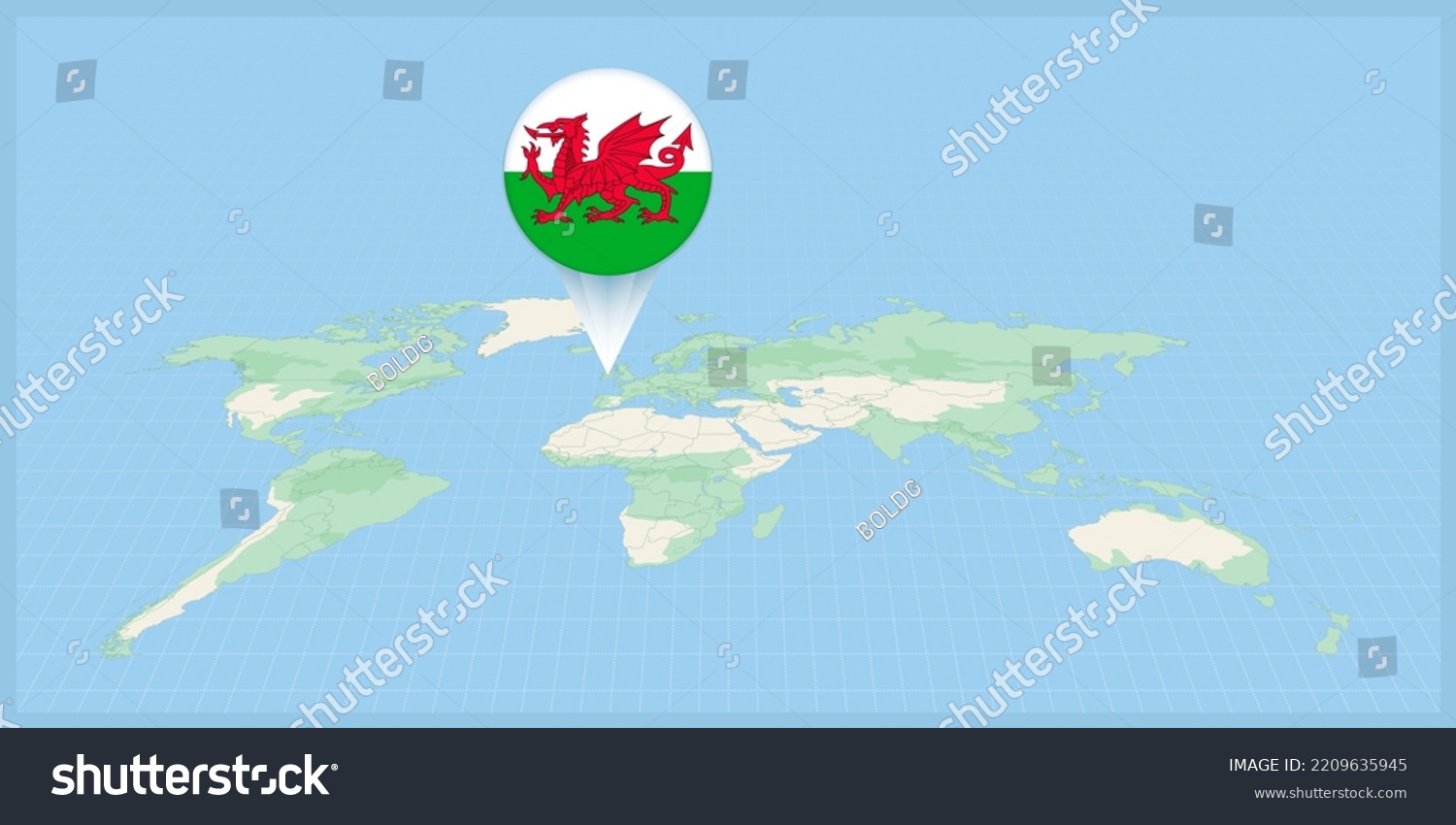 Location Wales On World Map Marked Stock Vector Royalty Free   Stock Vector Location Of Wales On The World Map Marked With Wales Flag Pin Cartographic Vector Illustration 2209635945 