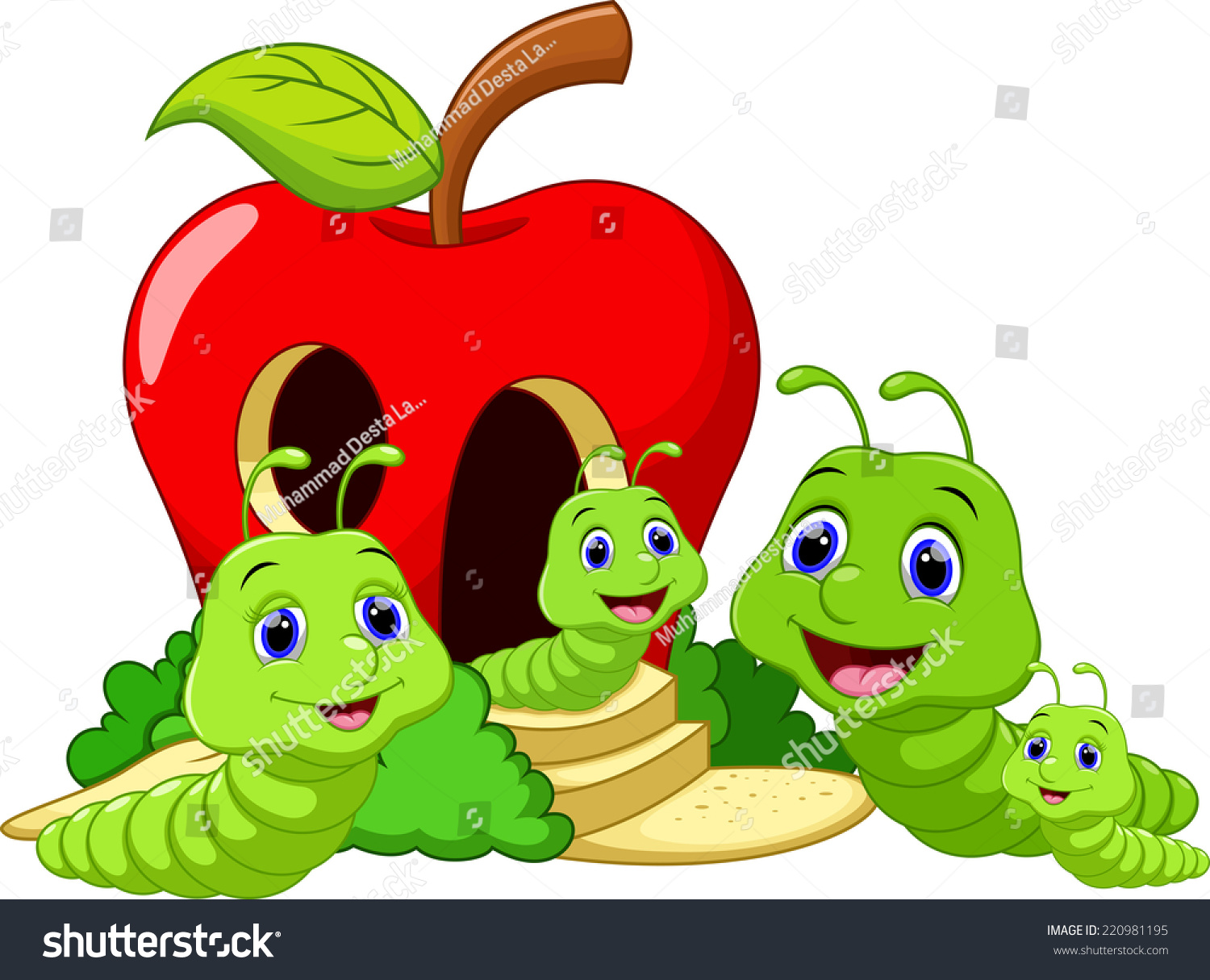 Мультяшный червяк в яблоке